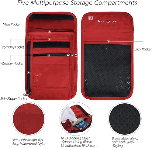 Miniatura 3 de Soporte para pasaporte con bloqueo RFID, bolsa para el cuello de viaje para mujeres y hombres para mantener seguro el efectivo y los documentos,