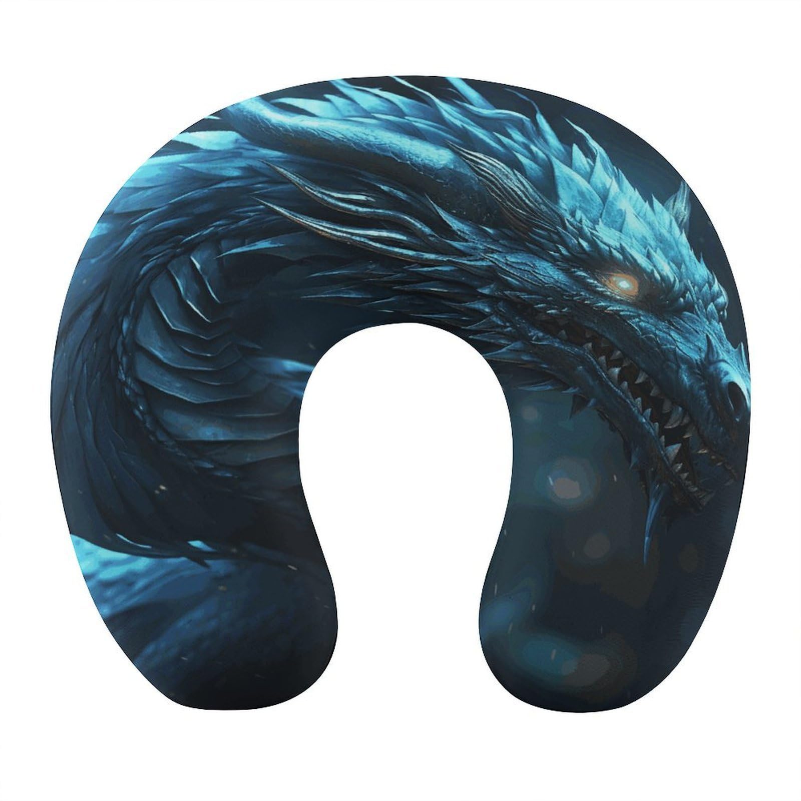 MUSM Cyan Dragon Travel Pillow for Sleeping Comfortable Portable U Shaped Pillows for Airplane Car Train Lightweight Memory Foam Neck Pillow for Home Office Travelling