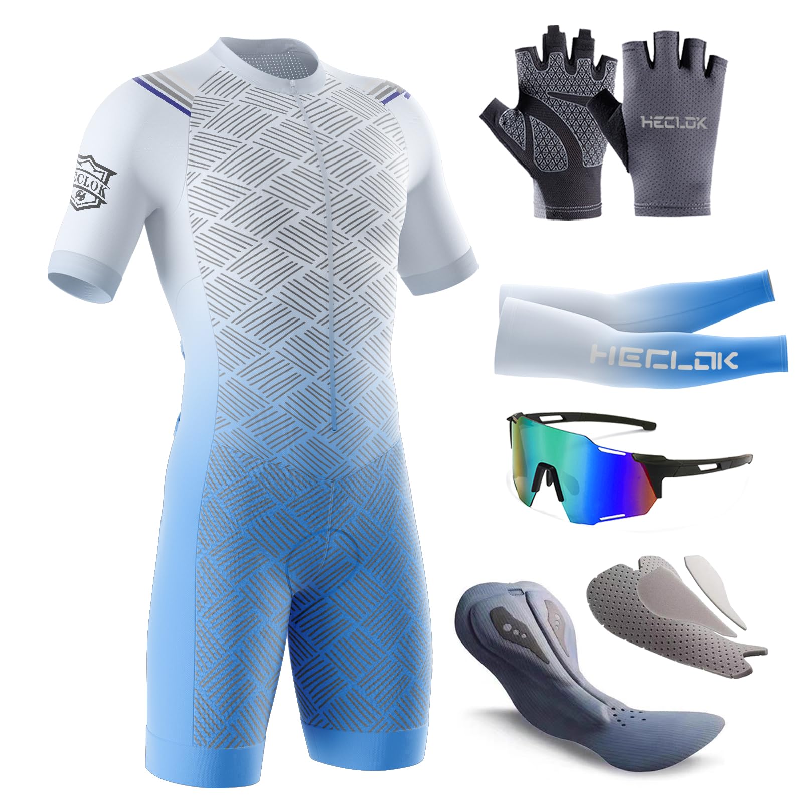 Tuta da Triathlon a Maniche Corte da Uomo，Ciclismo Body Skinsuit All'aperto Sportswear Abbigliamento Triathlon with Pad per Nuoto/Corsa/Ciclismo, Men's Trisuit