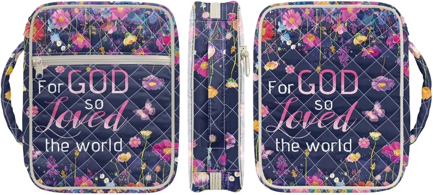 Butterfly Floral Bible Cover Case for Women Quilted Bible Bag with Tabs Bookmarks Stylish Book Carrying Case with Handle Girls Gifts
