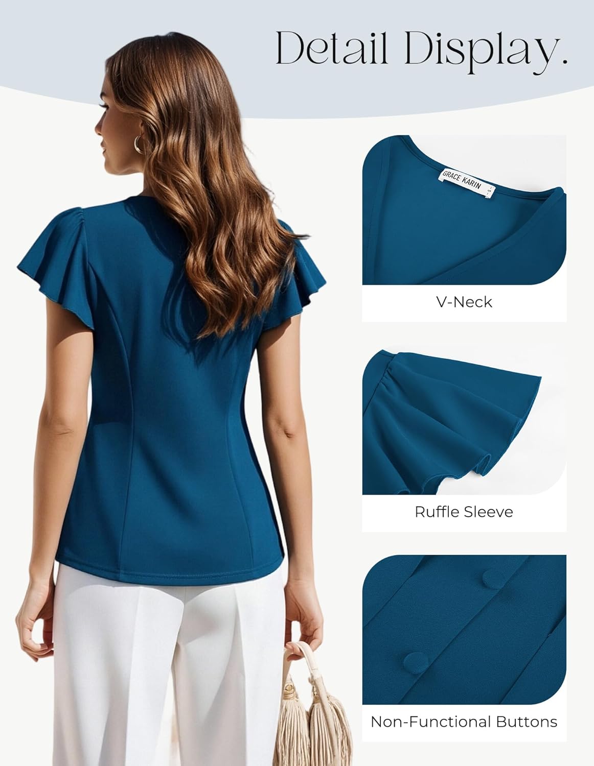 GRACE KARIN Summer Blouses for Women Dressy Casual, 2026 Ruffle Sleeve Peplum Tops, Business Work Shirt Fashioin Clothing - Image 4