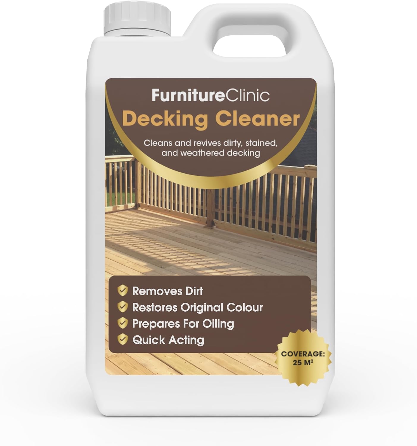 Furniture Clinic 5L Decking Cleaner for Wood – Weathered Deck Cleaner, Stain Remover & Restorer – Clean & Remove Dirt & Algae from Wooden Garden Patio Surfaces