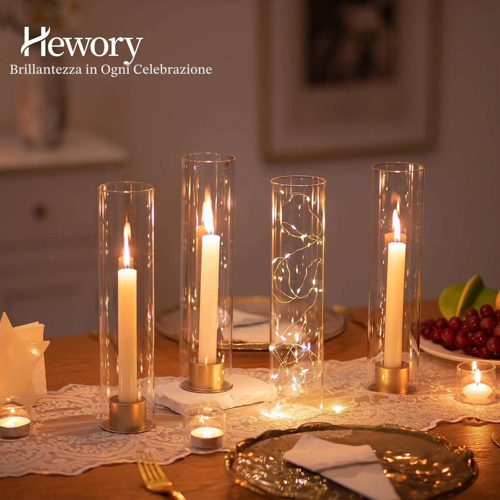 Cilindri di vetro per candele Hewory: set da 10 cilindri di vetro senza fondo per decorazione da tavolo per matrimoni, candelabri in vetro per decorazione da tavolo per matrimoni, Natale, candelieri