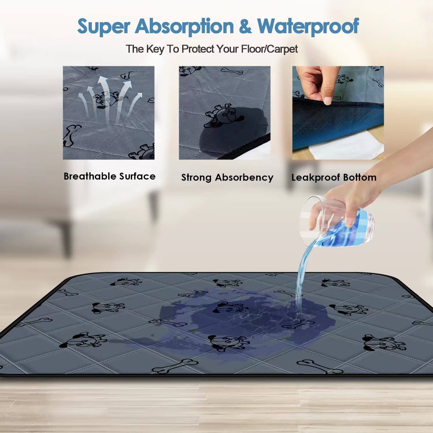 Washable Dog Pee Pads with Free Grooming Gloves,Size 24*24inch, 1 Pack 1