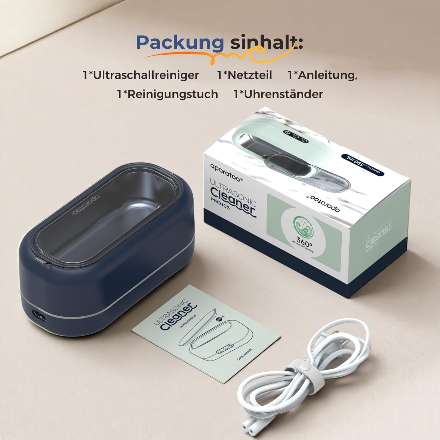 Ultraschallreinigungsgerät, 48000Hz Ultraschallreiniger, Brillenreinigungsgerät, 350ml Ultraschallreiniger, mit 2 Reinigungsmodi, geeignet für Schmuck, Brillen, Uhren, Ringe, Zahnersatz usw