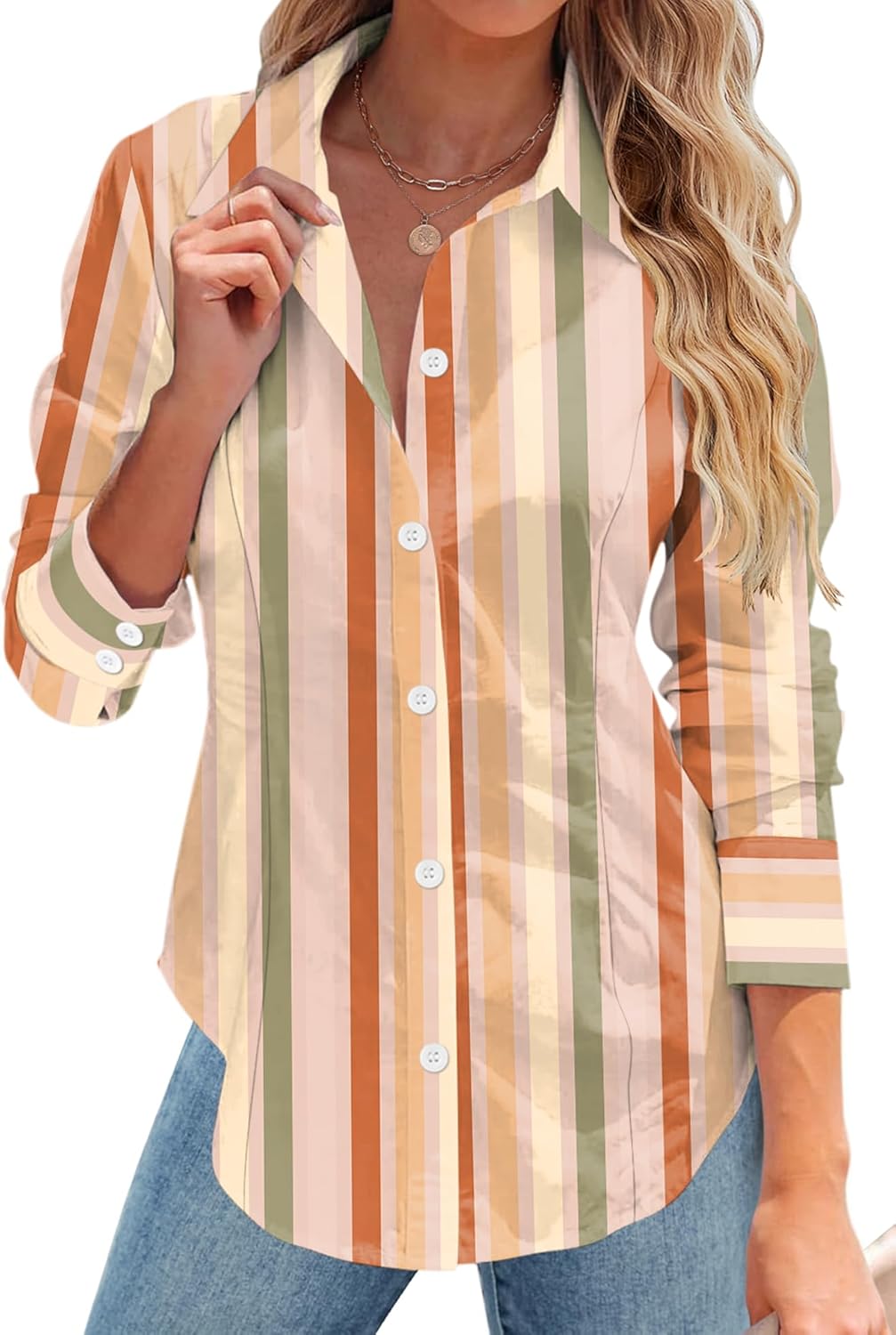 Rapbin Button Down Shirts for Women Long Sleeve Wrinkle Free Dress Shirts Casual Collared Blouses Business Work Tops
