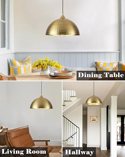 Miniatura 6 de Paquete de 2 luces colgantes doradas para isla de cocina, lámpara colgante de cúpula martillada de 12 pulgadas, luces colgantes de cocina de granja,