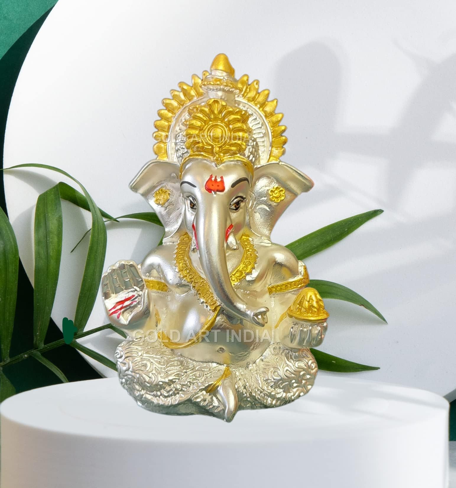 Gold Art India 999 Silver Plated Ganesha/Vinayaka/Vinayagar/Pillayar Idol Car Dashboard/Gifting/Home & Office Decor 3.5 inches (Silver) (Silver Matte)