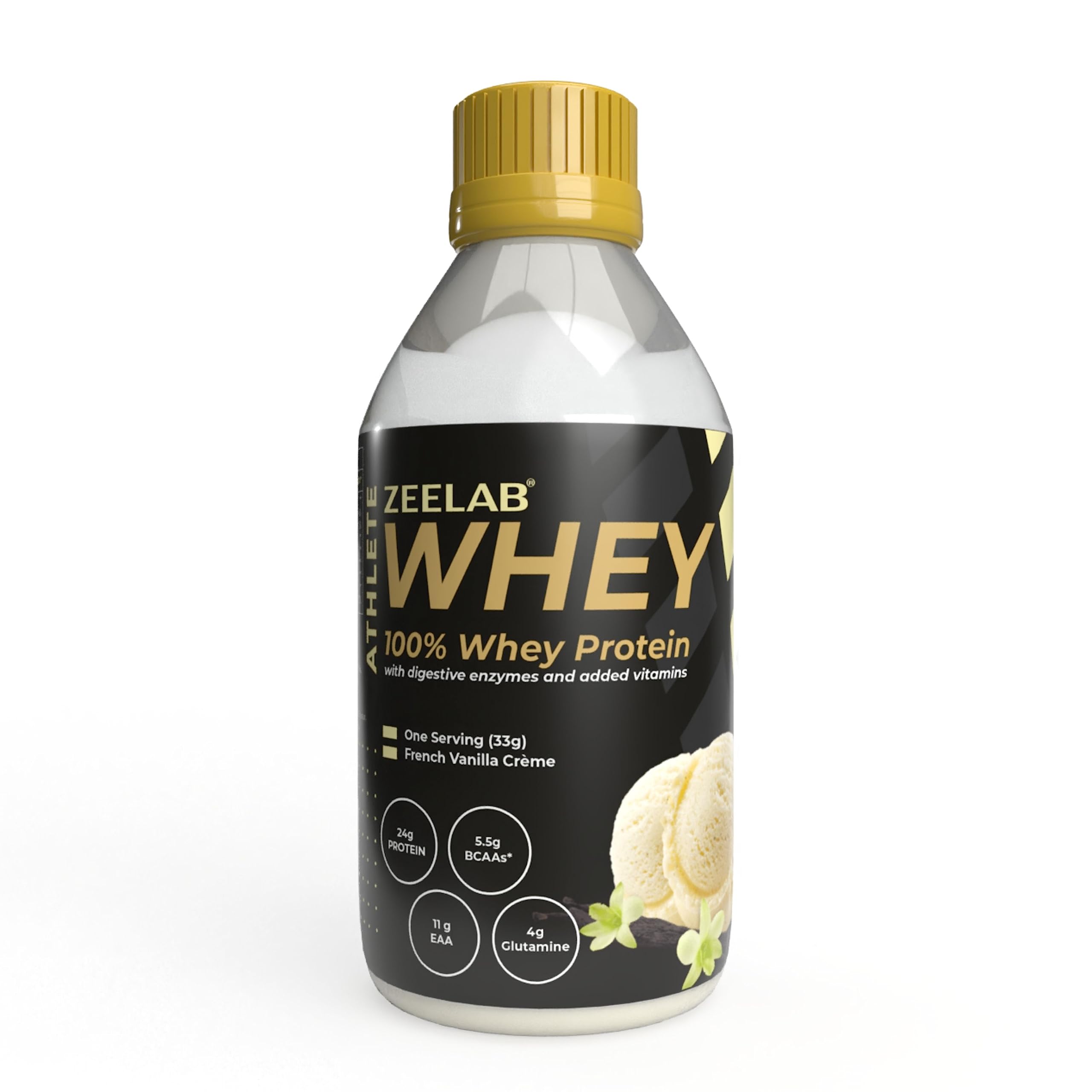 Zeelab Athlete Whey Protein Single Serving | 24g Protein Per Serving | French Vanilla Creme | 100% Whey Protein with Digestive Enzymes & Added Vitamins for Men & Women-image-7