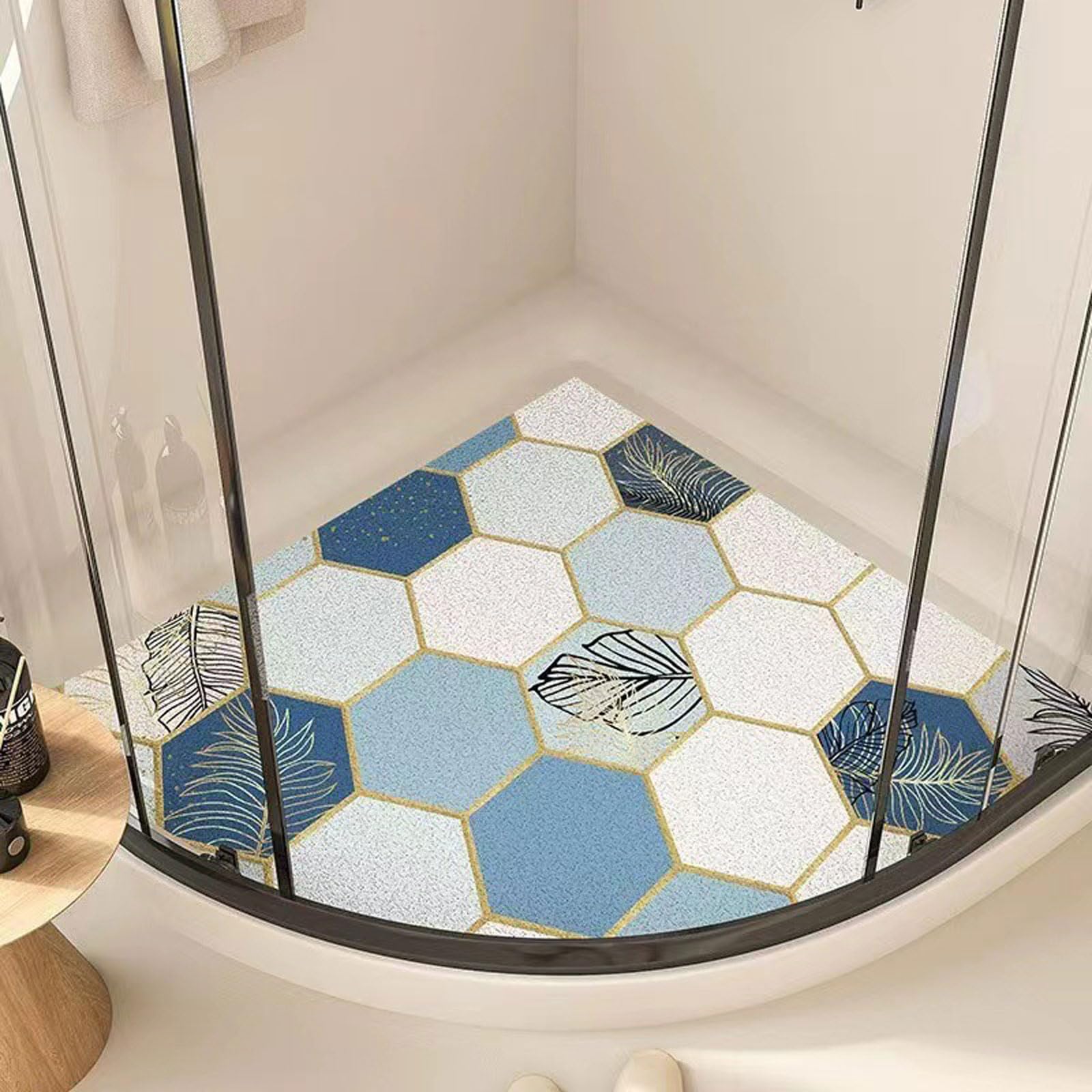 Enigmaire Sector Loofah Shower Mat,Corner Shower Mat,Triangle Shower Mats,Quadrant Sector Safety Mats,Anti Mould Shower Mats,Bath Mat Non Slip,Anti-Bacterial,Washable,Quick-Drying,For Bathroom Floor
