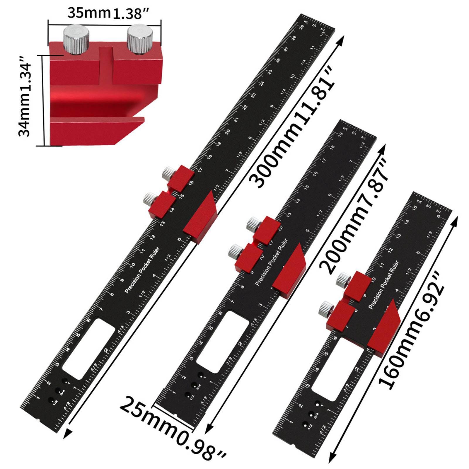 Woodworking Ruler, T Track Slide Ruler, High Accuracy, Equipped with Adjustable Sliding Stop Device for Fine Woodworking - Image 2