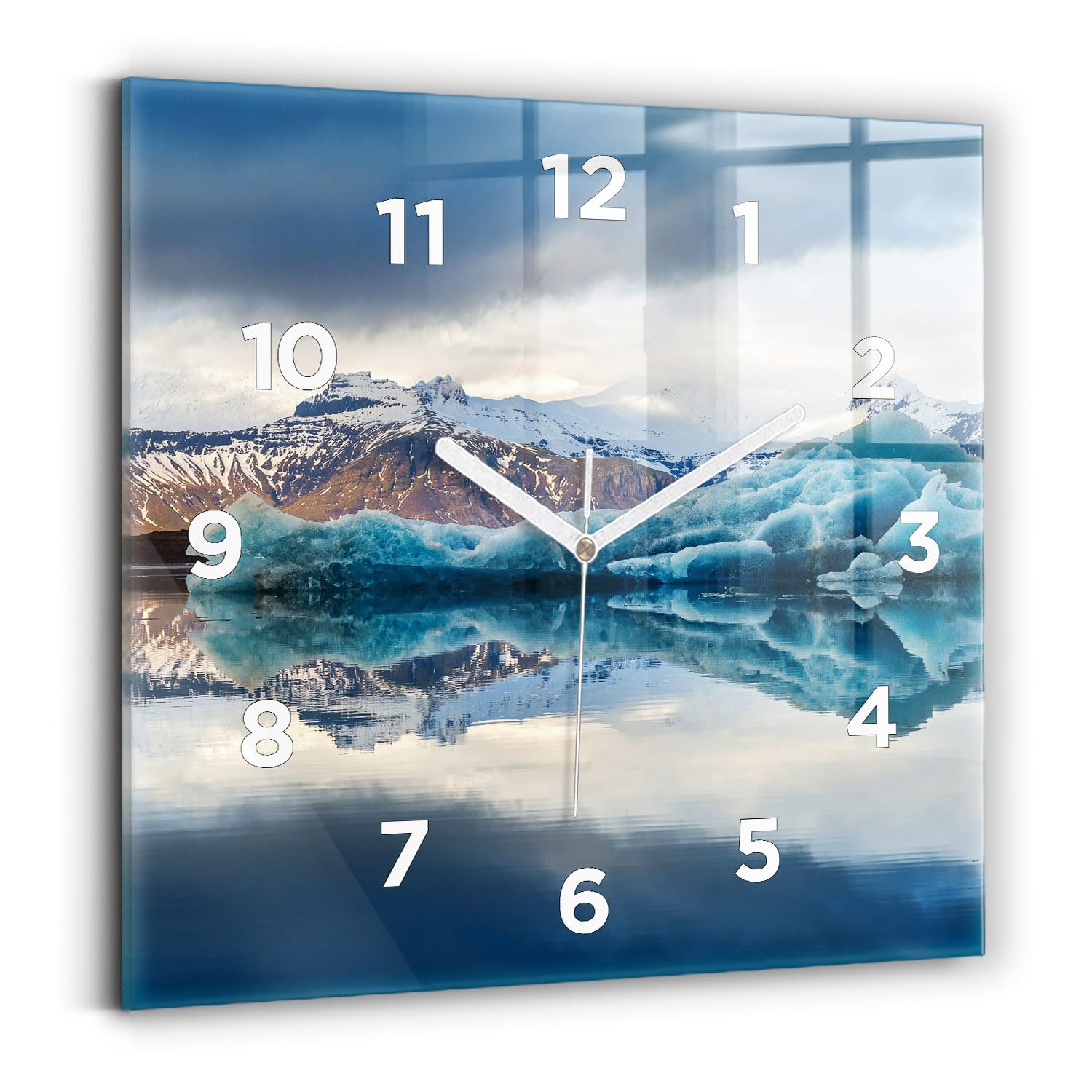 Horloge murale carrée 30x30 cm à mécanisme silencieux avec affichage analogique Jokulsarlon
