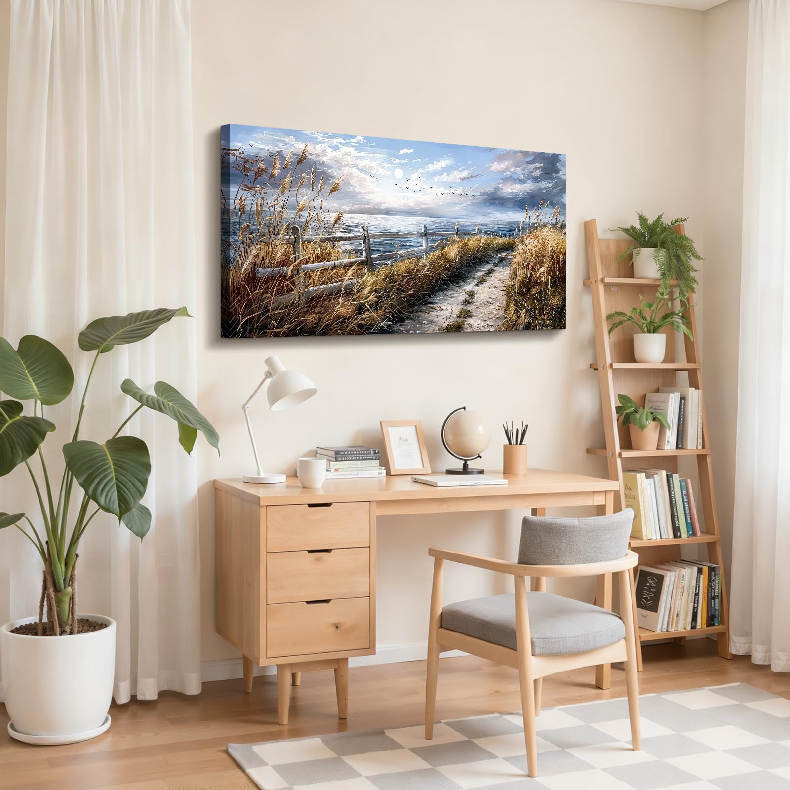 JHHUAMO Quadro Moderno Soggiorno Paesaggio Mare Camera da Letto 73x146 cm | Fiori Selvatici Sulla Costa, Stampa HD, Lavorazione Raffinata, Installazione Semplice, Uso Versatile