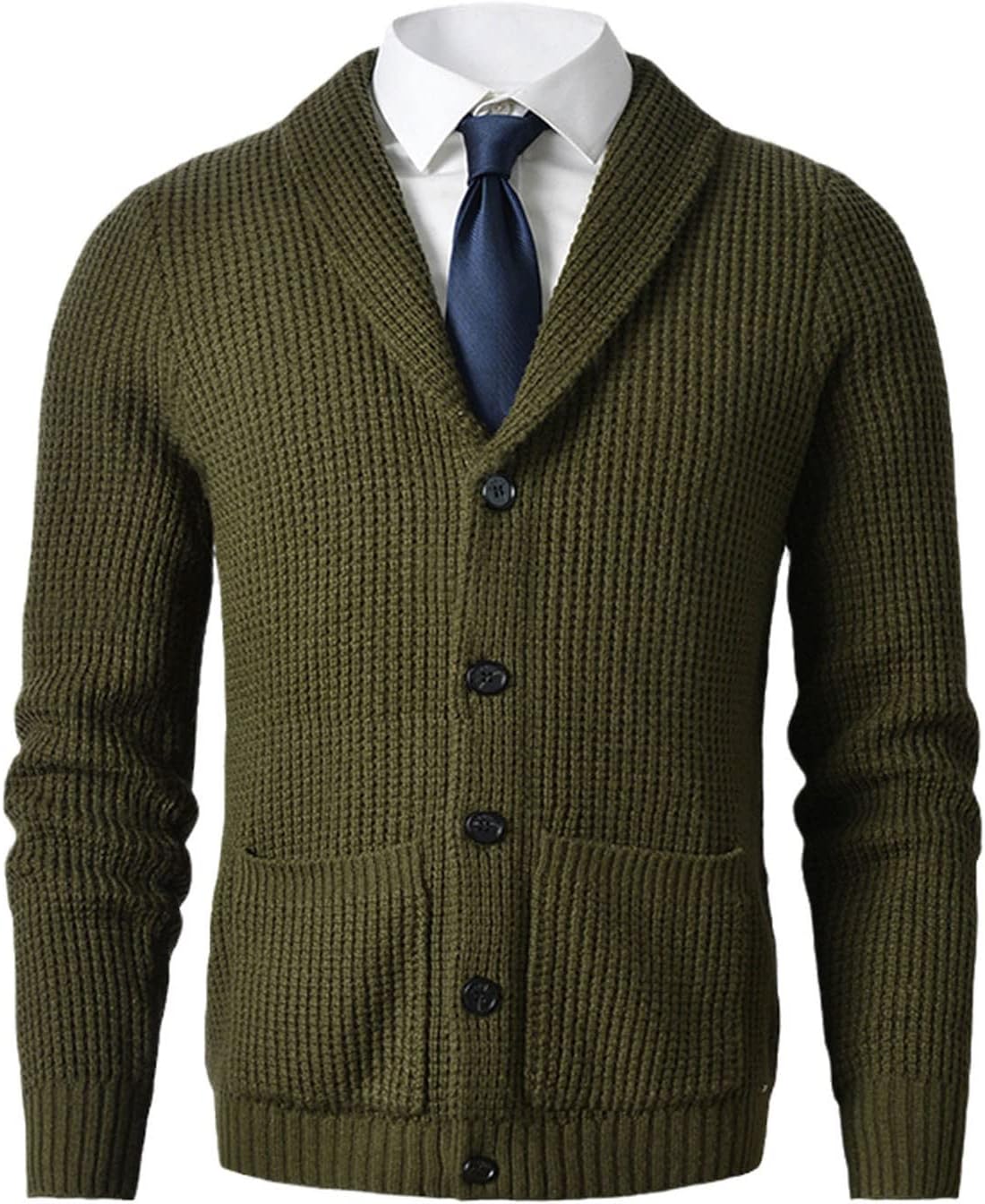 Men's Cardigan Sweater Slim Knit Button Wool Sweater with Pockets Fall Winter Set Sweater