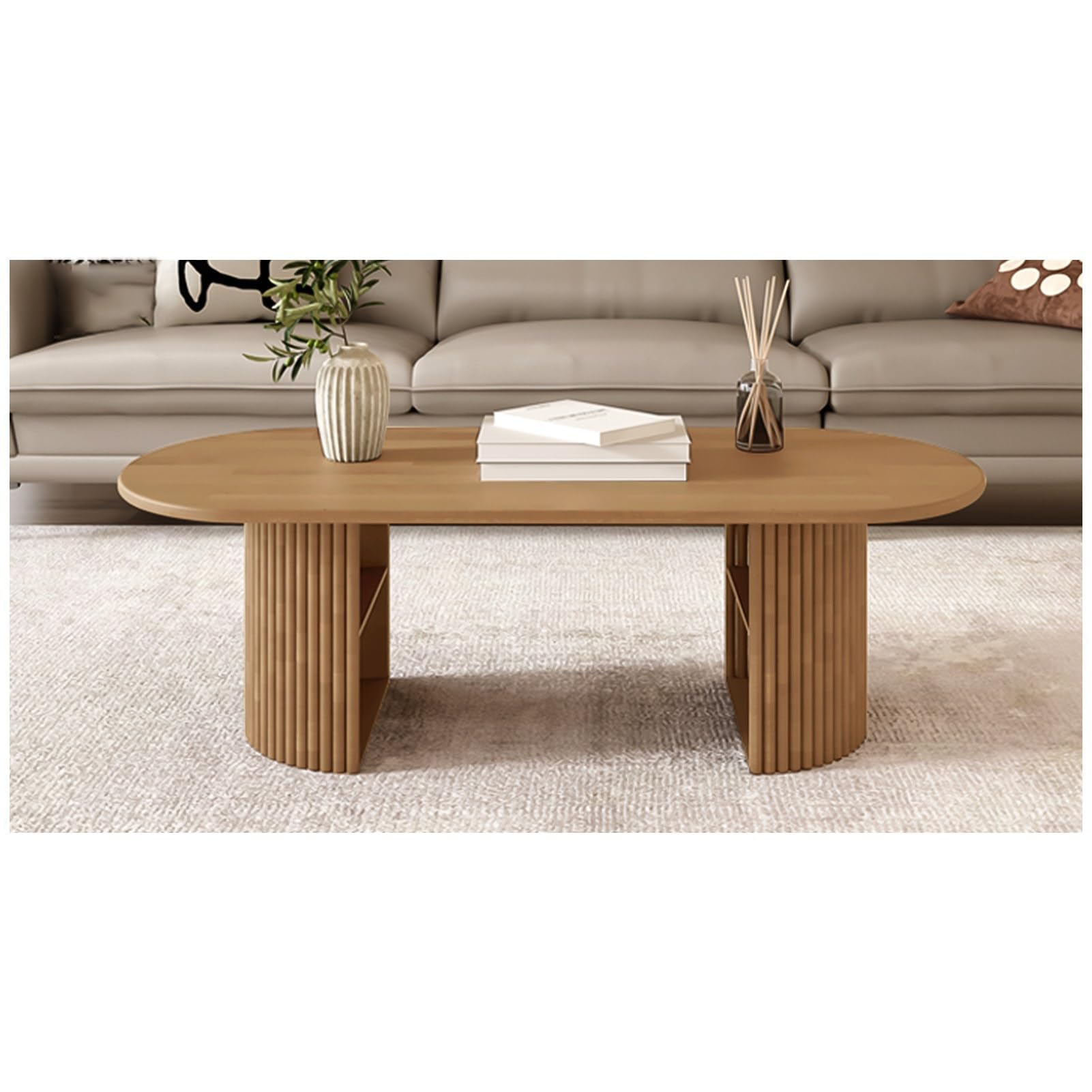 Table basse bois massif blanc étanche et stable à grand rangement