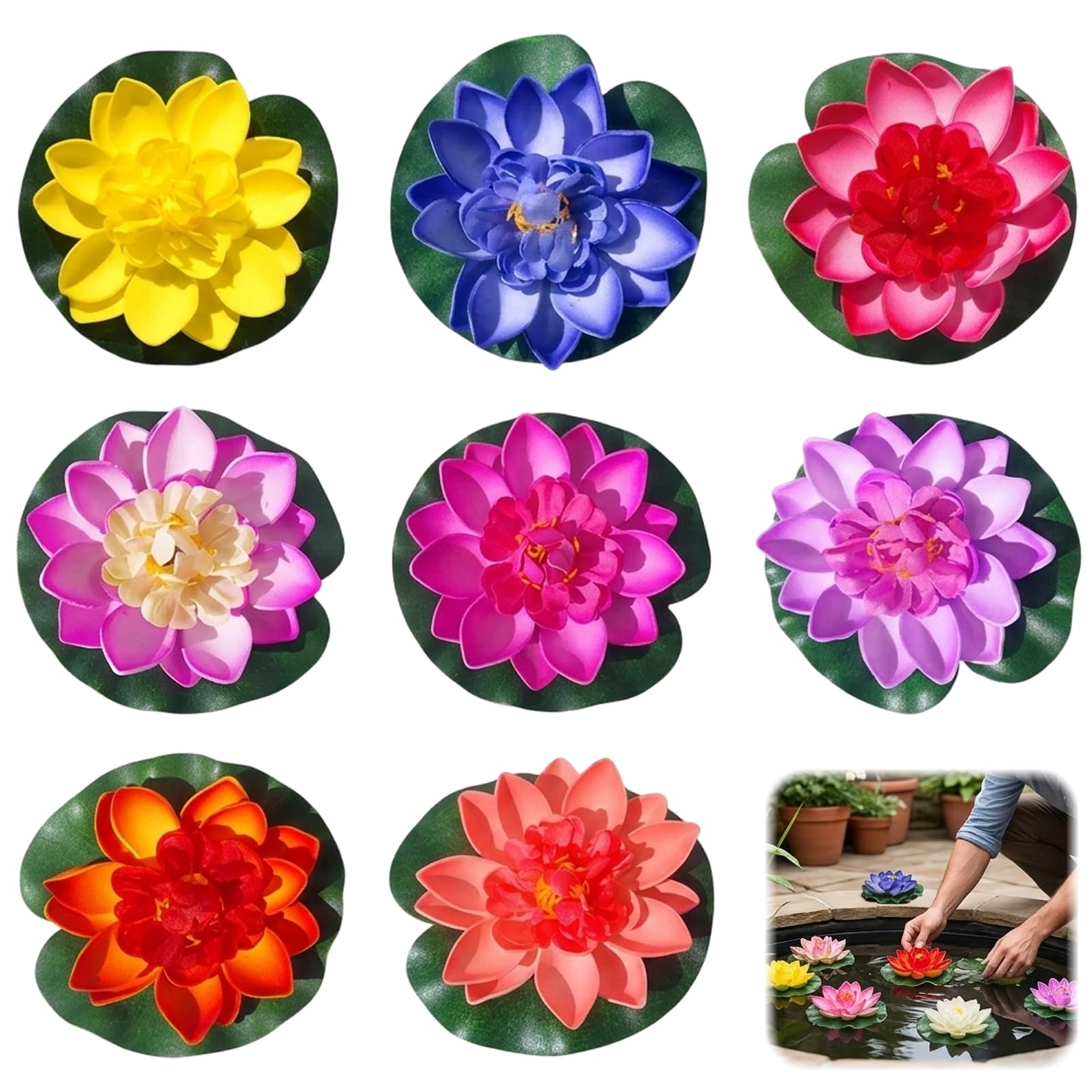 CtiUjdx 8Pcs artificial water lilies for small ponds, floating pond plants with realistic lily pads, miniature water lily set for garden water features for fountain aquariums decoration