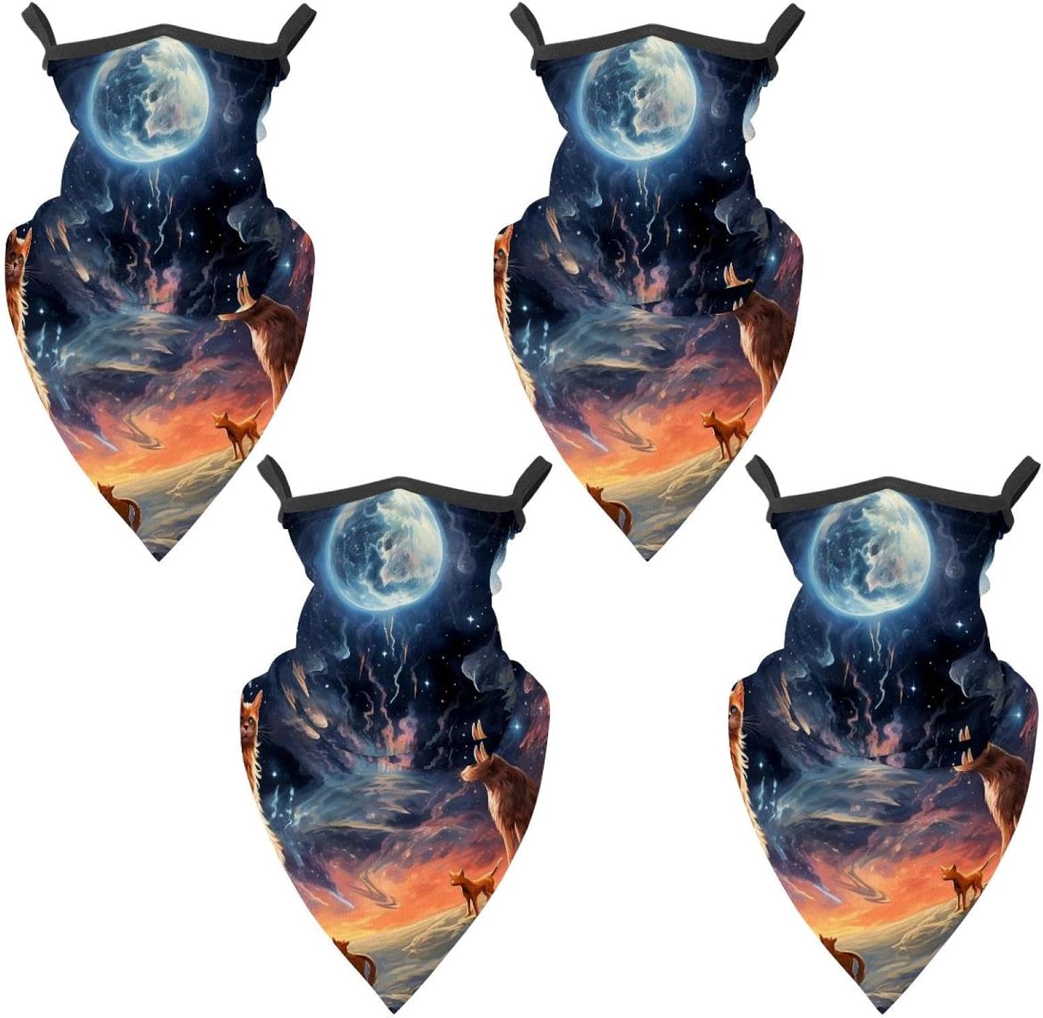 4 Pack Starry Animal Neck Gaiter Face Scarf Cover Sun Protection Balaclava Cloth Bandanas with Ear Loops