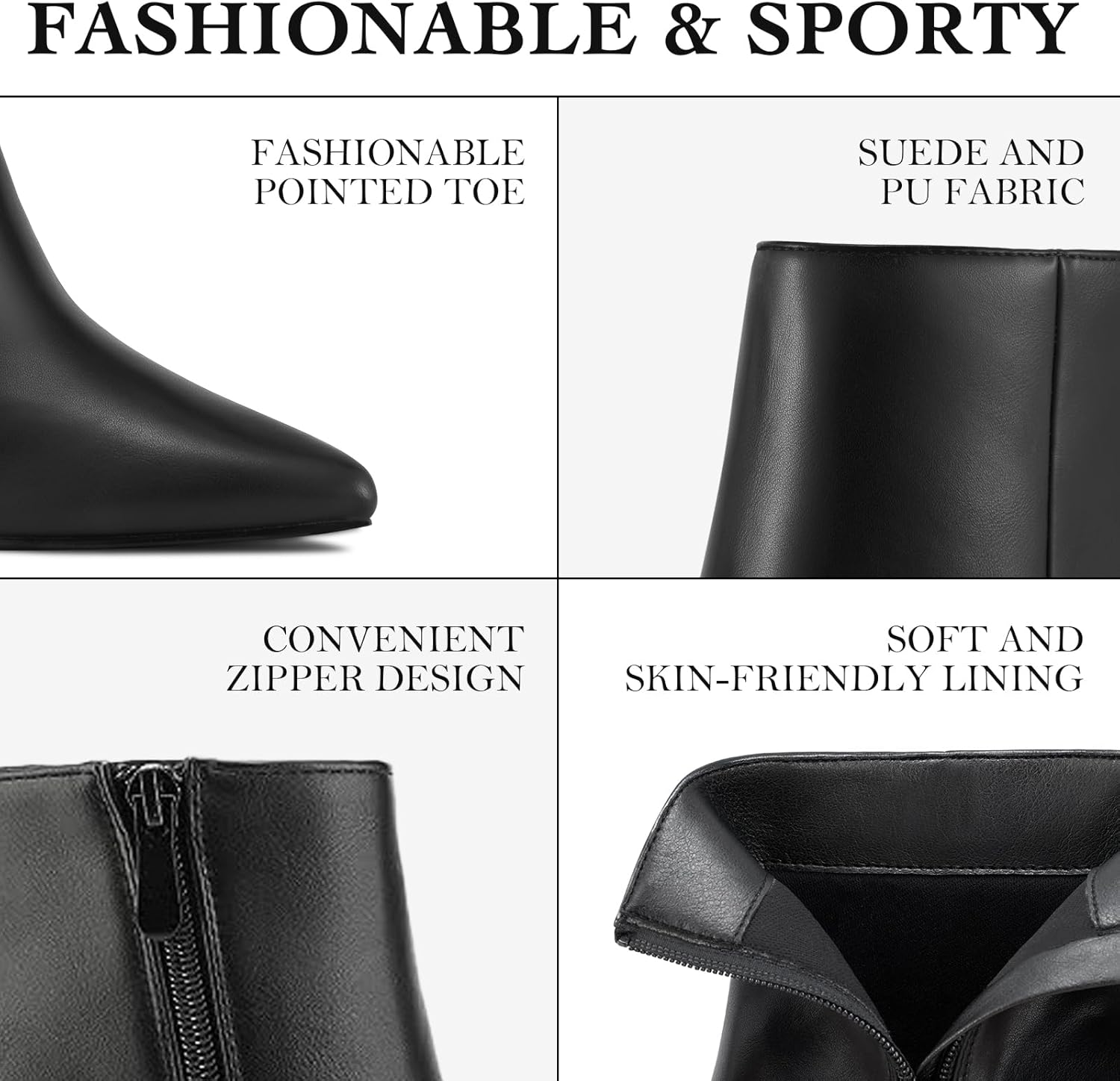 Rollda SUEDI Women's Pointed Toe Ankle Boots Chunky High Heel Ankle Booties Side Zipper Short Boots - Image 3