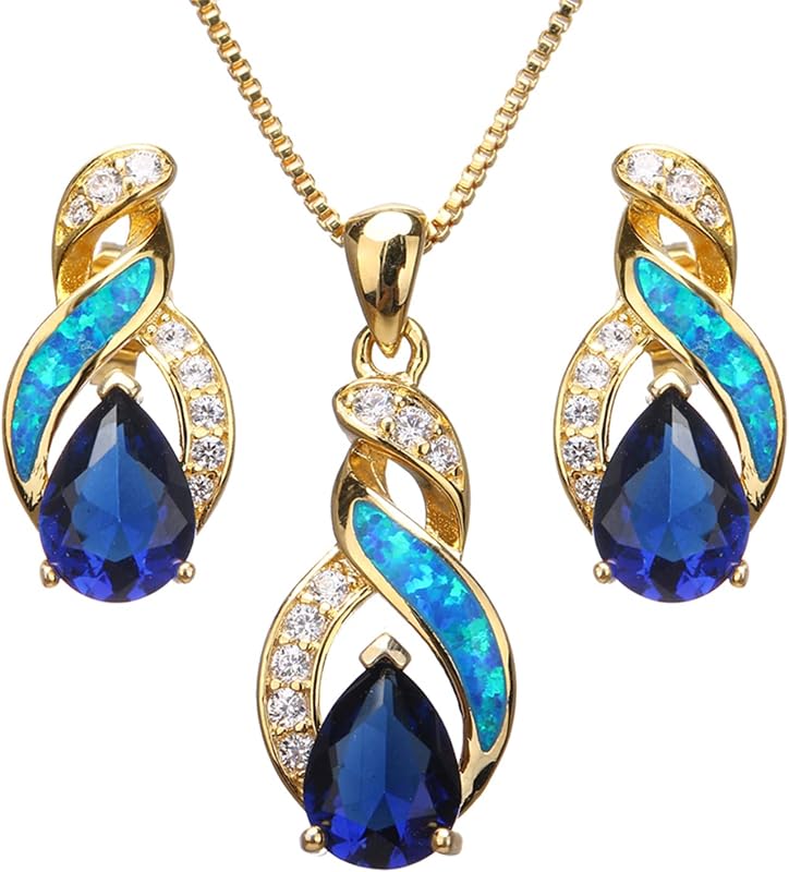 Conjuntos de joyas Collar de ópalo creado australiano Pendientes Joyas para mamá