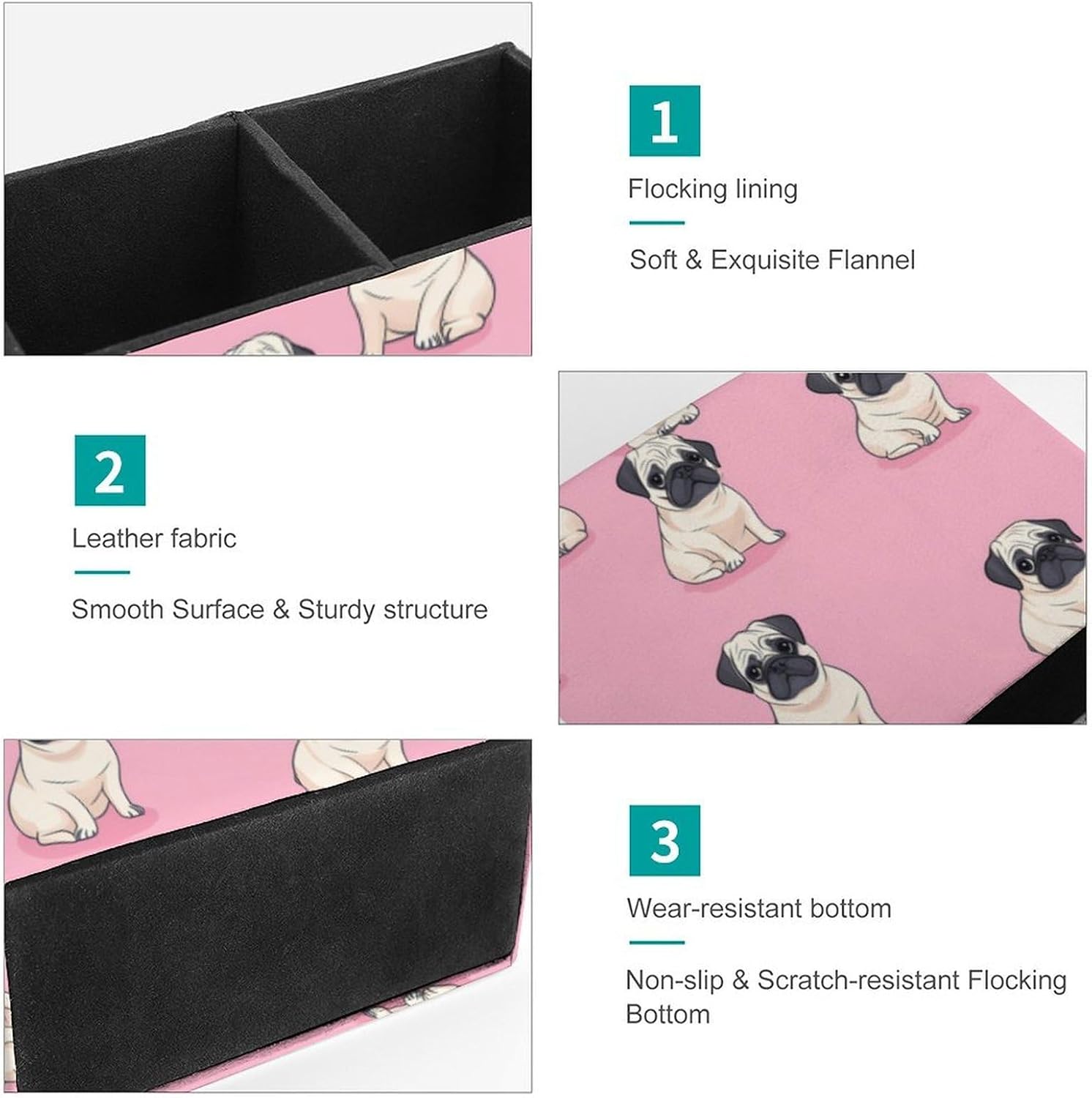 Cute Cartoon Pugs Pencil Pen Holder PU Leather Desk Storage Organizer Makeup Brush Box