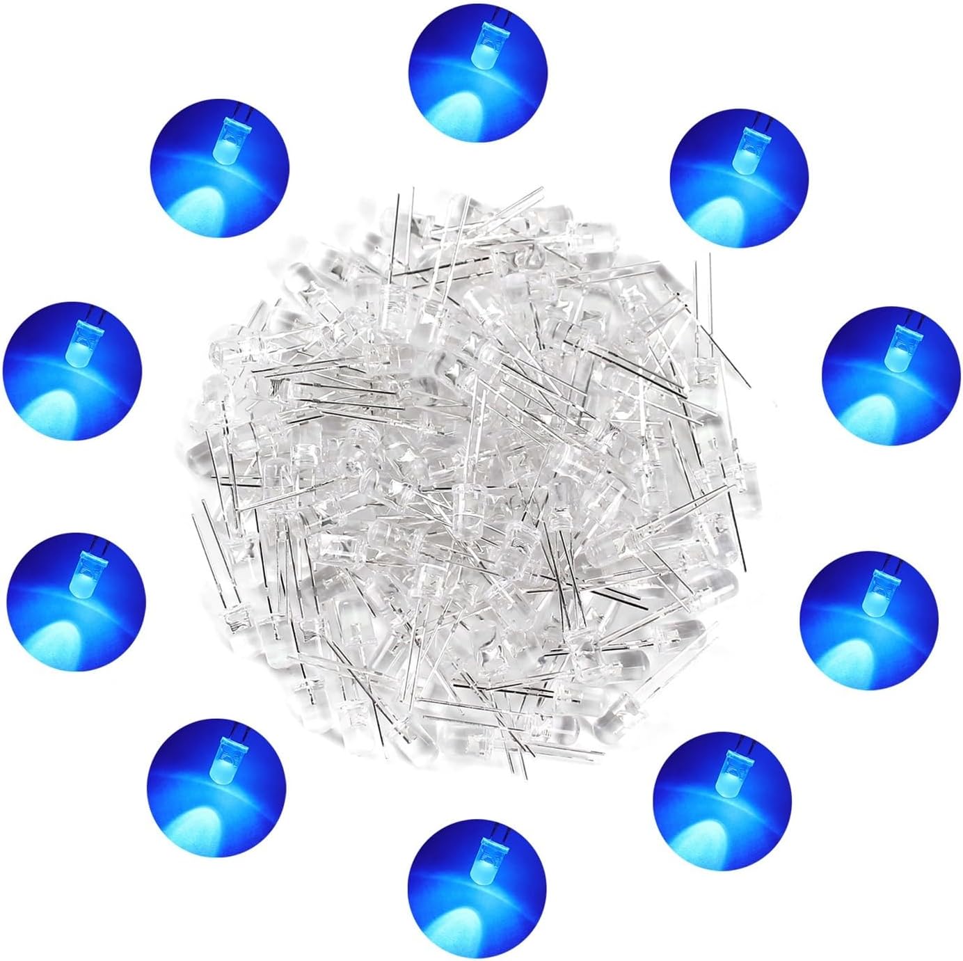 SaNzia 10 PCS 5mm Led Diode Super Bright Round Individual Single Light Emitting Diode Assortment Kit White Blue Red Yellow Green Lamp (Color : Blue)