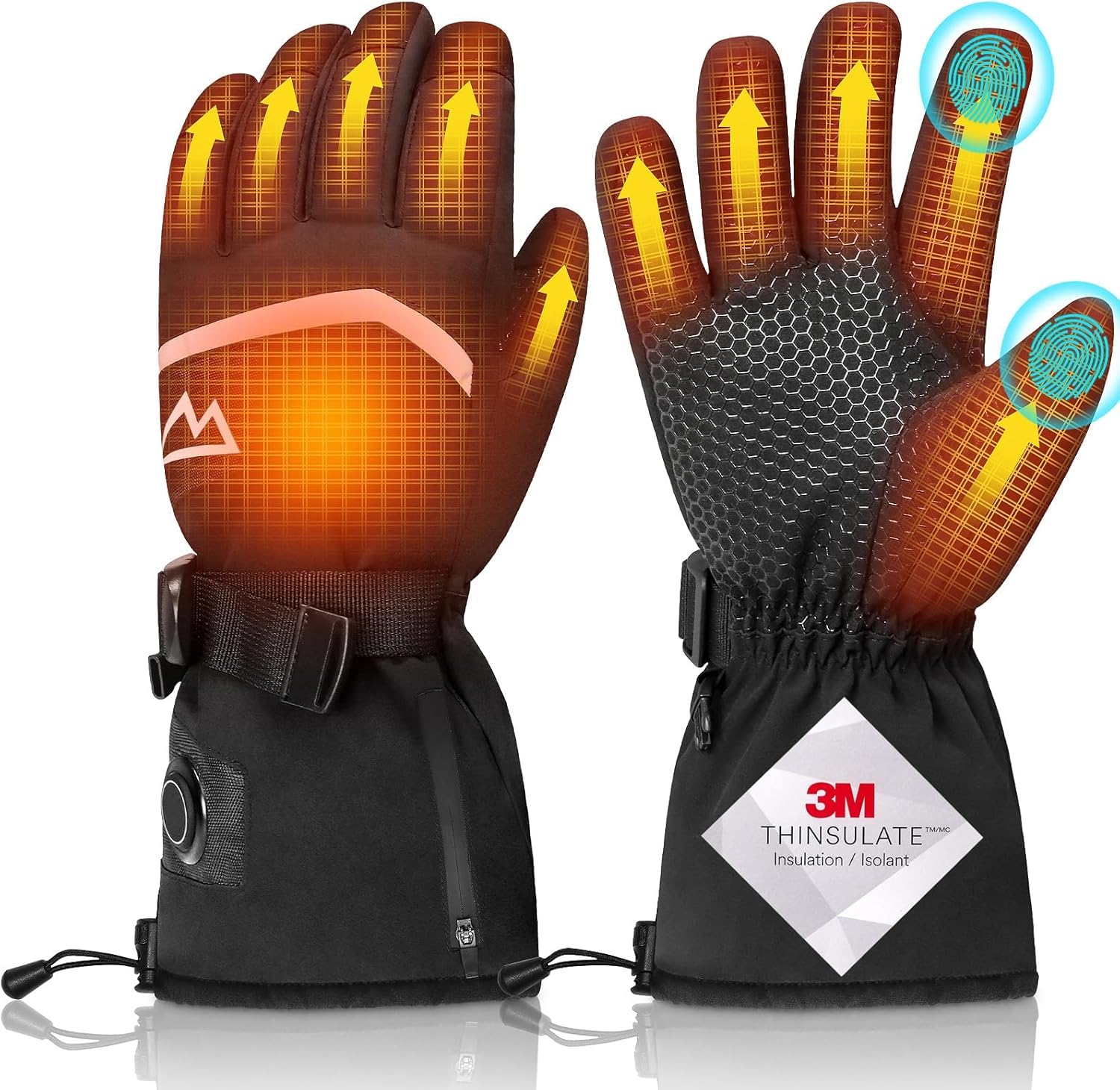 Loowoko Gants Chauffants avec Batterie 7.4v 3000mah × 2, 3 Niveaux de Chauffage, imperméables, écran Tactile, Gant Chauffant USB pour Le Travail en extérieur, Moto, Velo, Ski, Escalade, randonnée