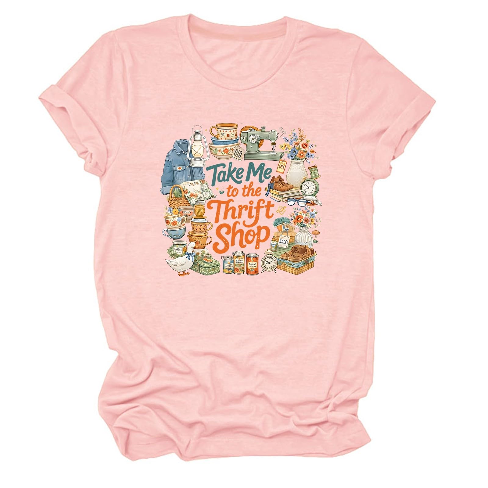 Take Me to The Thrift Tshirt Funny Goose Women Round Neck T-Shirt Cool Print Tops X-Large