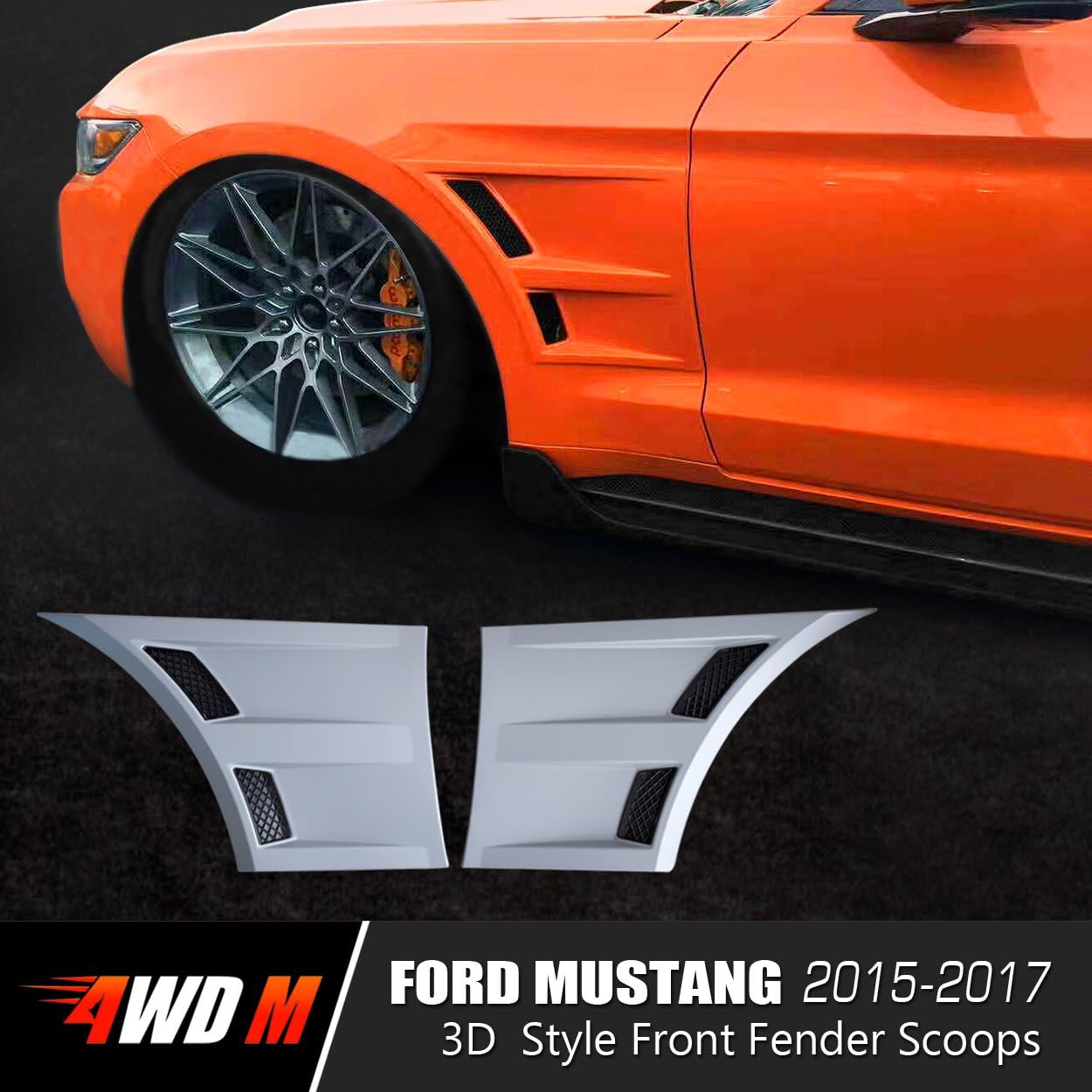 Racing Style Front Fender Scoops with Double GT Style Air-Vents for Ford Mustang 2015 2016 2017 - Pair
