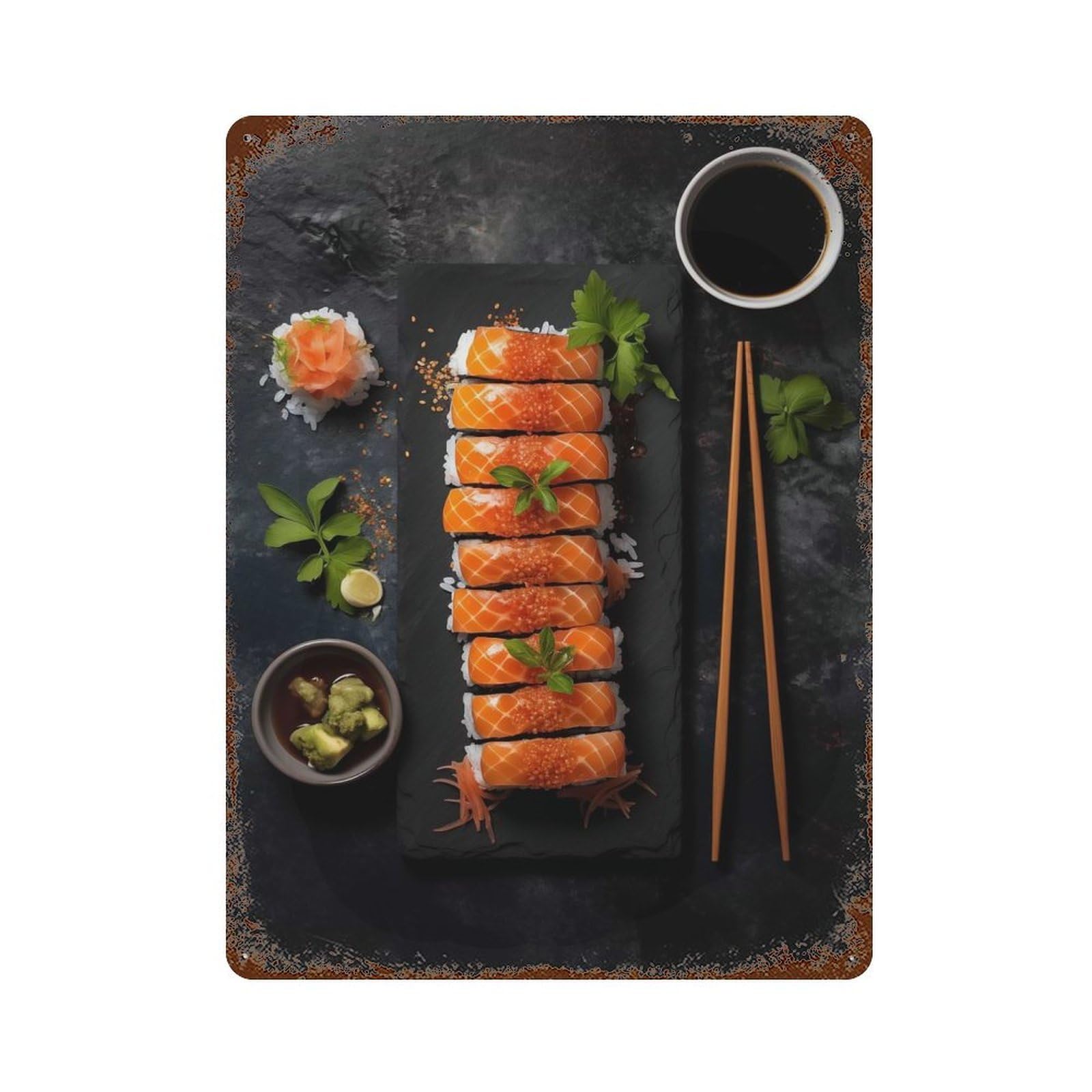 Salmon Sushi Vintage Rust Metal Sign 15.7"x11.8", Shabby Chic Decor for Garage, Pub Or Kitchen