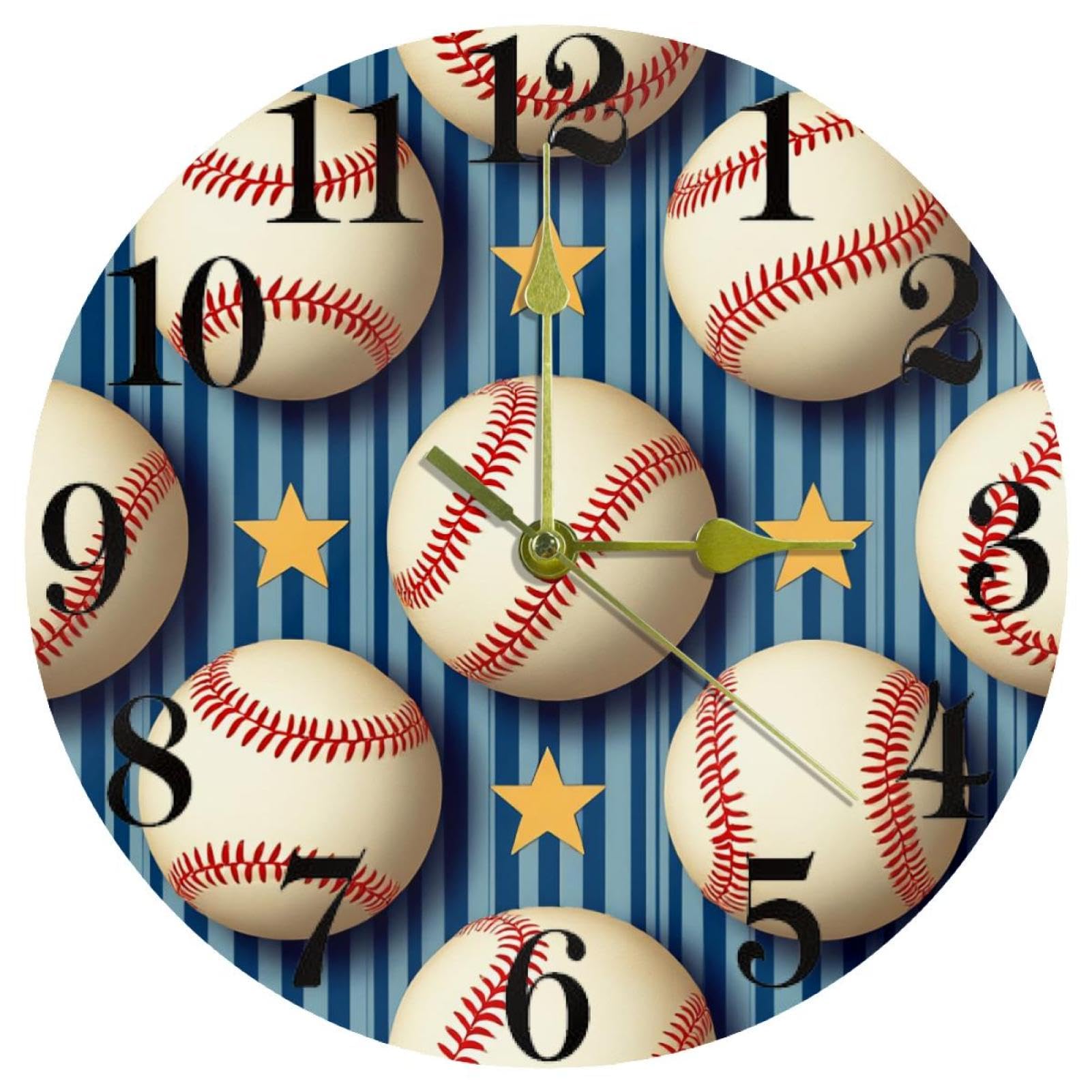 Horloge murale baseball ronde à quartz silencieuse pour la décoration de la maison