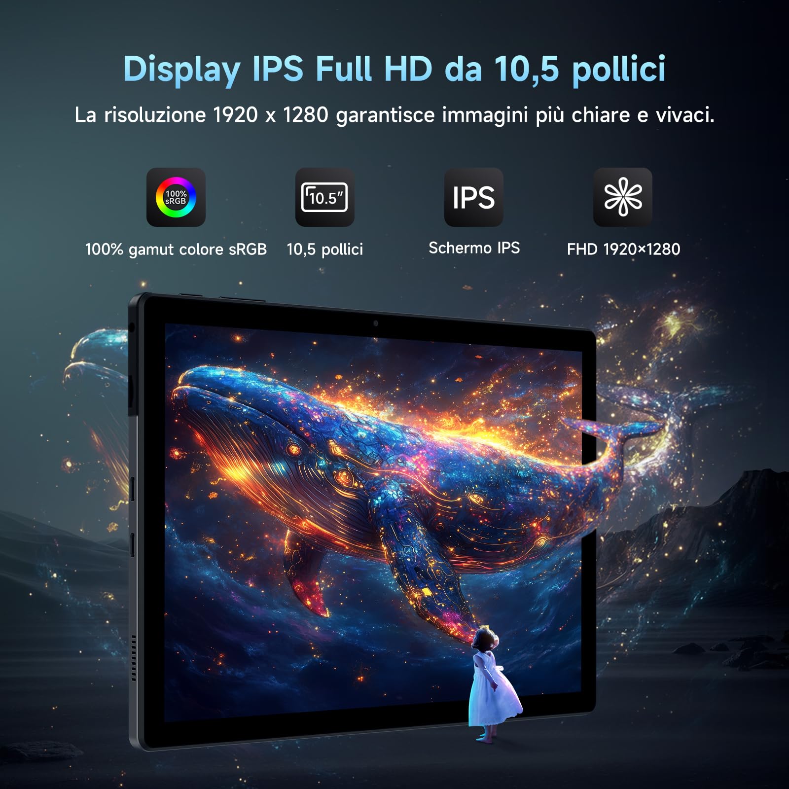 ALLDOCUBE iPlay70 S 10,5 pollici Android 15 Tablet, 12GB RAM + 128GB ROM (1TB TF), display IPS FHD+ 1920×1280, processore octa-core, WiFi 6, BT 5.2, jack audio 3,5 mm, batteria da 6000 mAh