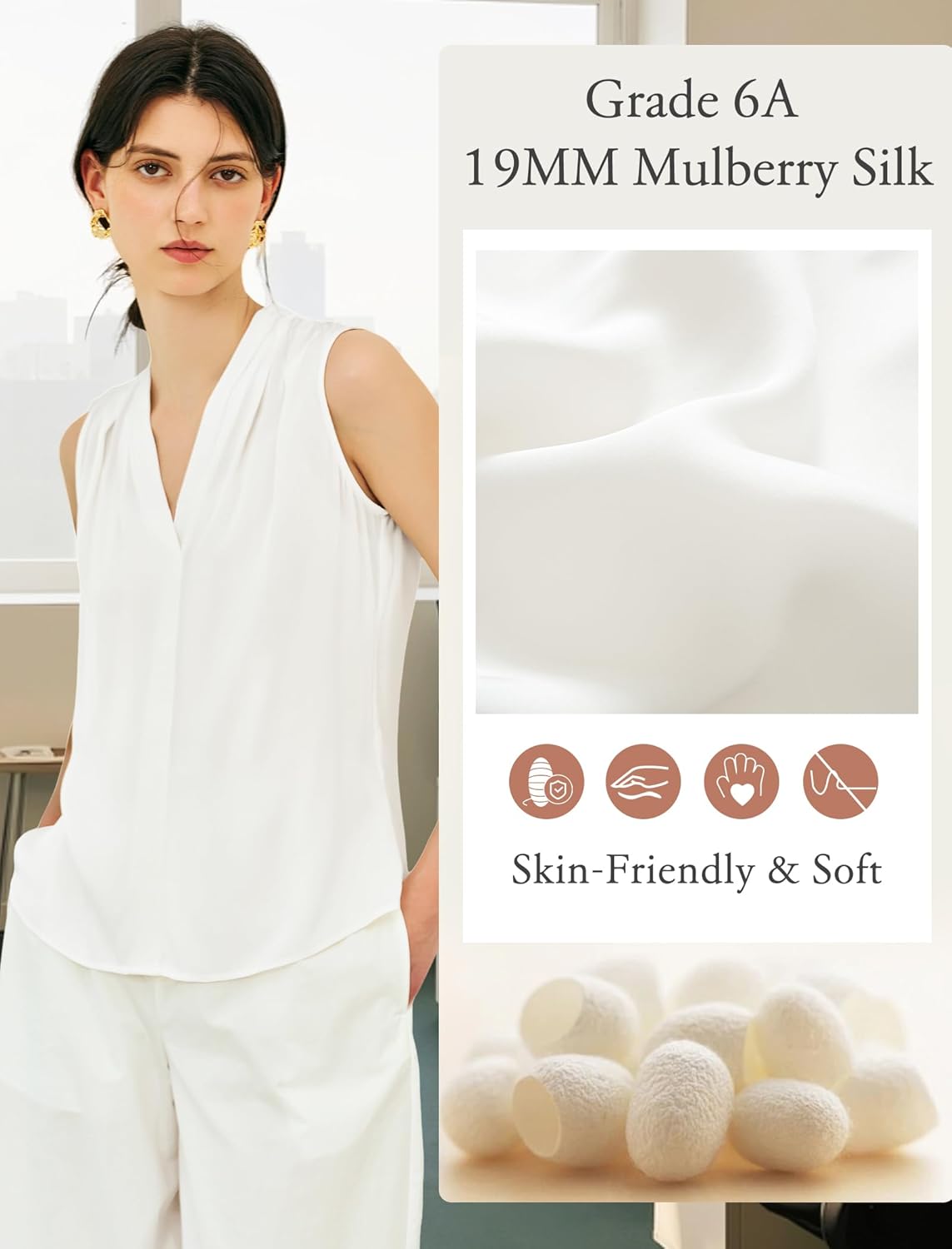 COLD POSH 19MM Mulberry Silk Blouse for Women Sleeveless V Neck Shirts Dressy Casual Womens Top for Office - Image 2