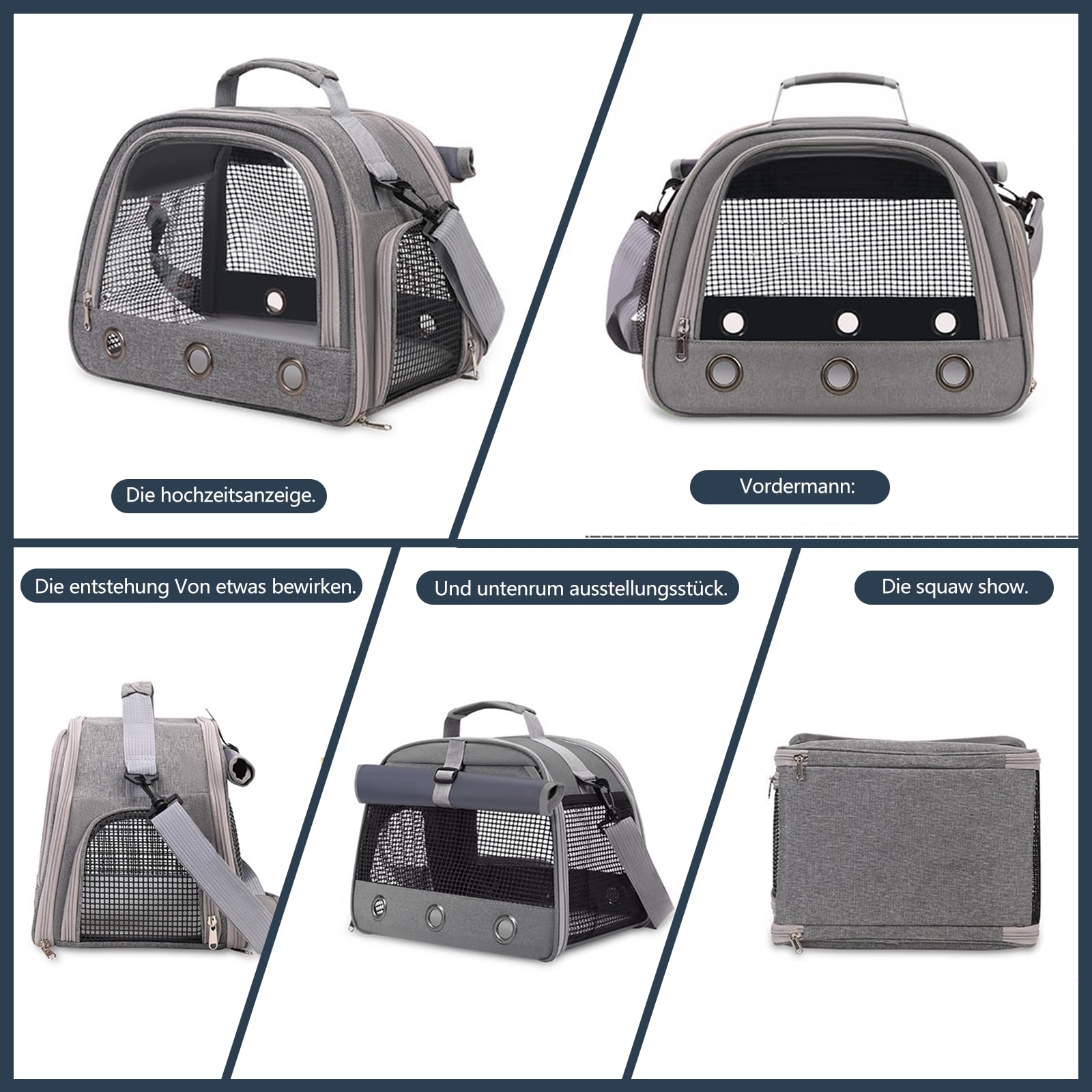 Transportbox Katze, Elegante Transporttasche für Haustiere, Transportbox Kaninchen, Hamster transportbox, Meerschweinchen-Tragetasche, Faltbar und Atmungsaktiv (Grau)