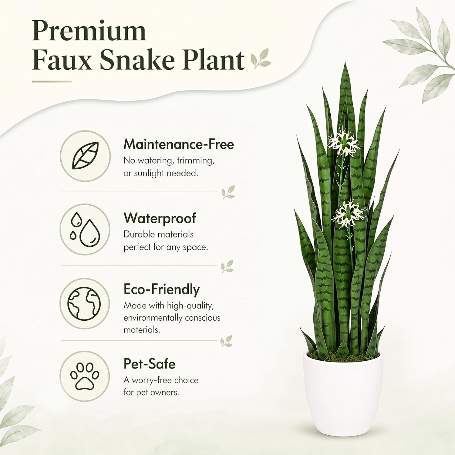 Snake Plant Bundles, 2 Pack, Artificial, 37" Tall White Flowers image 4