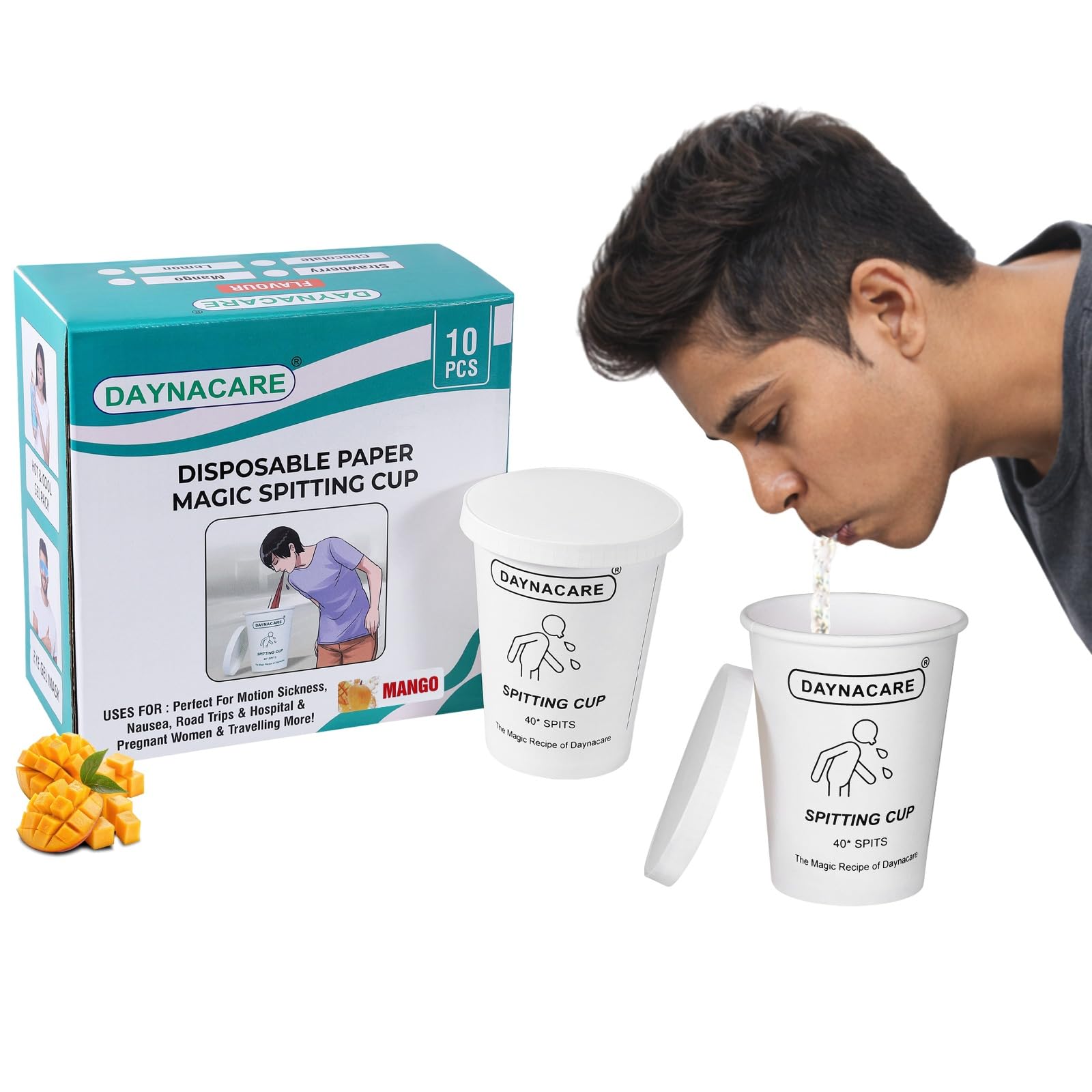 DAYNACARE Mango Scented Paper Spitting Cup with Lid Cover(300ml),Sputum Spit Mug with Lid Cover Spill Proof Cough Spitter Pot for Home/Office/Car/Old Age/Patients/Tobacco Person | Pack of 10pcs-image-28