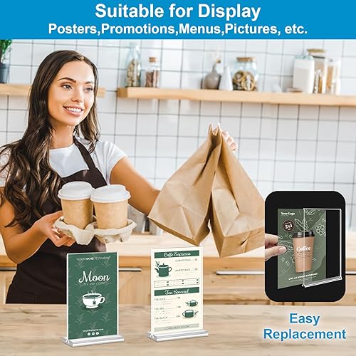 Miniatura 4 de Soporte de acrílico para letreros de 4 x 6, paquete de 16 unidades transparentes de doble cara transparente para menú de mesa vertical, soporte de