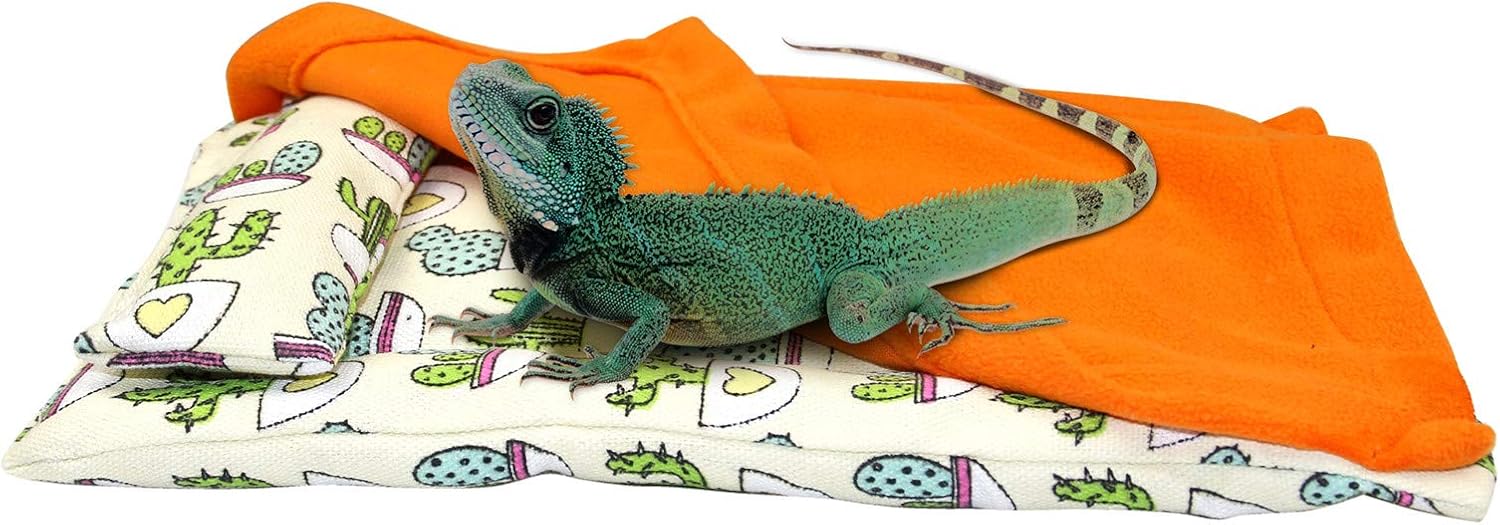 Reptile Sleeping Bed, Soft Small Animal Sleep Bag Pet Supplies with Pillow for Bearded Dragon, Warm Comfy Beardie Sleeping Bag Blanket…