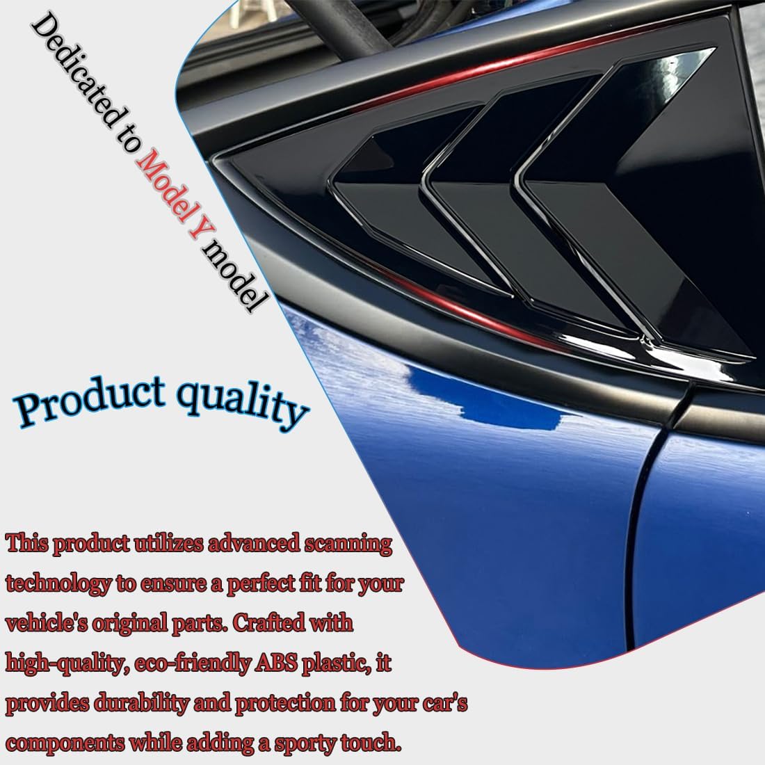 MUXEE Window Louver，2Pcs Side Vent Window Louvers for Tesla Model Y 2021 2022 2023 2024 2025, ABS Print Sport Window Decorative Covers, Exterior Trim Accessories - Bright Black