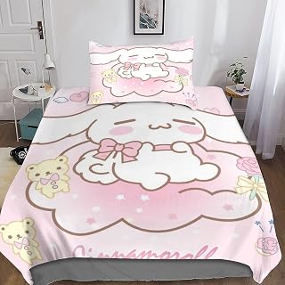 FIBITA 3D Printed Cinnamoroll Duvet Cover Set Anime Bedding Set Quilt Cover with Pillowcase Soft Microfiber Comforter Quilt with Zipper Closure for Kids Toddler Single（135x200cm）