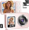 Digital Camera, 4K, 64 Megapixels, 30 FPS, Digital Camera, 64 GB, TF Card Included, Selfie Function, 18X Digital Zoom, 2.8 Inches, IPS Screen, AF Autofocus, Rechargeable YouTube Camera, For Beginners