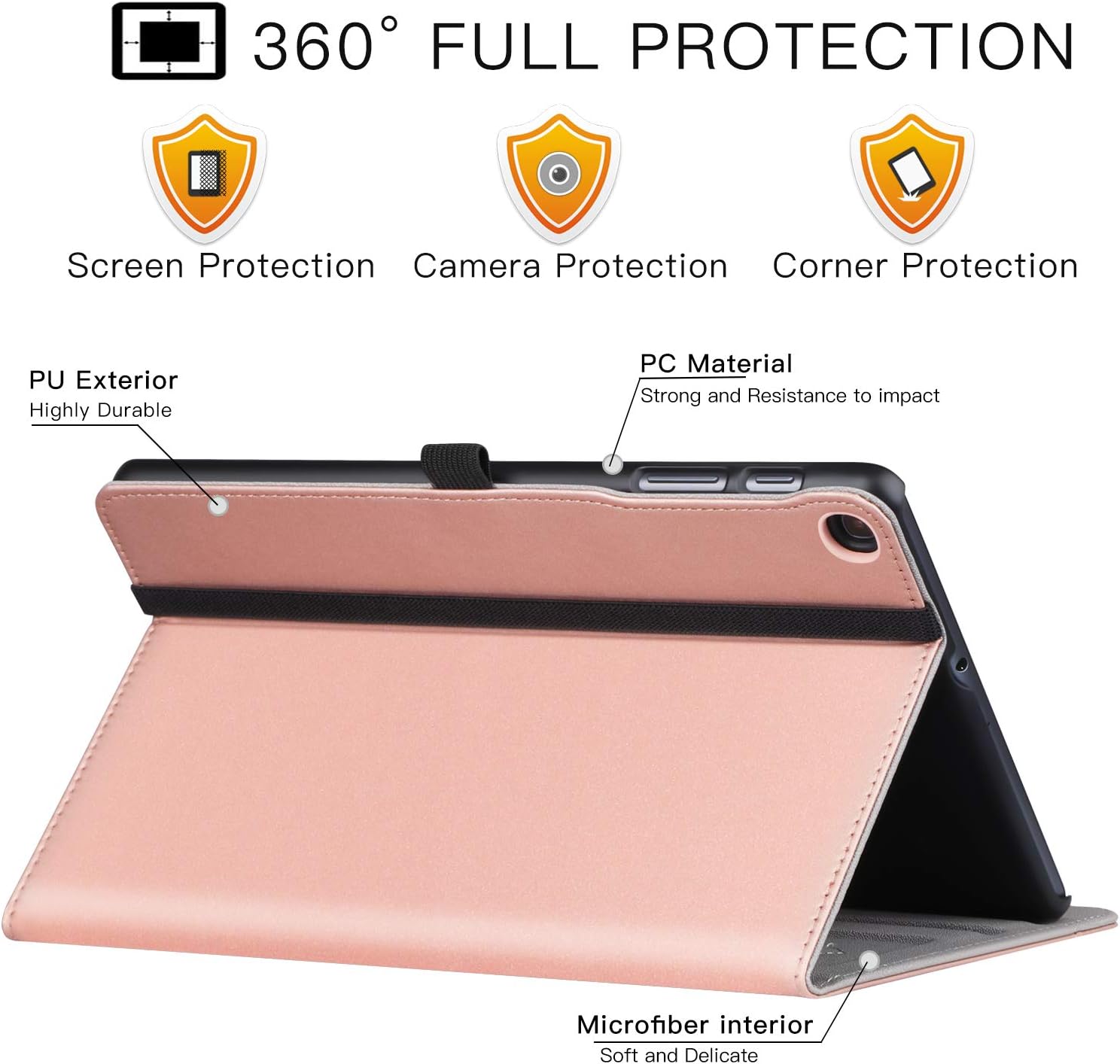 ZtotopCase برای Samsung Galaxy Tab A 10.1 Inch 2019 (SM-T510 / T515) ، PU Leather Folding Stand Folio Cover با دارنده قلم ، جیب کارت و زاویه دید چندگانه ، رز طلایی