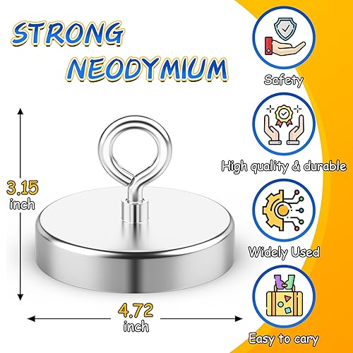 Vista 24 de Grtard Imán de pesca de neodimio, imán fuerte de 500 libras, imanes de pesca magnéticos resistentes para removedor, imanes redondos súper potentes