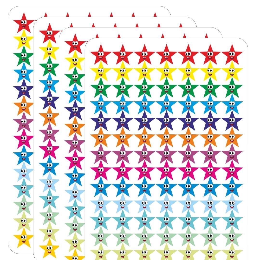 Colorful Star Stickers Pack of 98 – Cute Smiley & Patterned Star Reward Stickers for Kids, Teachers & Classrooms – Multi-Design Star Labels for Crafts & Scrapbooks (Smiley Star)-image-48