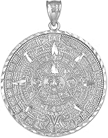 Vista 1 de Colgante redondo de plata de ley 925 con calendario maya azteca, elección de tamaño del dije