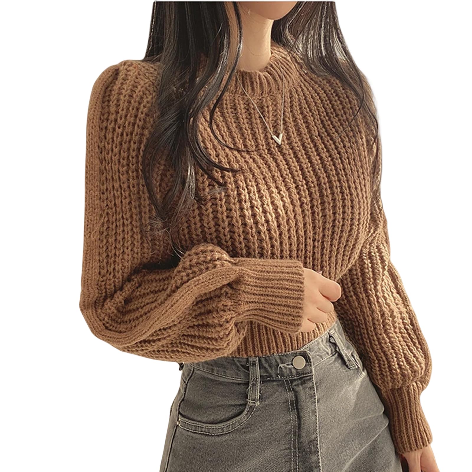 Sweter dla kobiet vintage latarnia długi rękaw damski sweter na co dzień jesień zima dzianina miękkie ciepłe topy elegancki solidny sweter damski