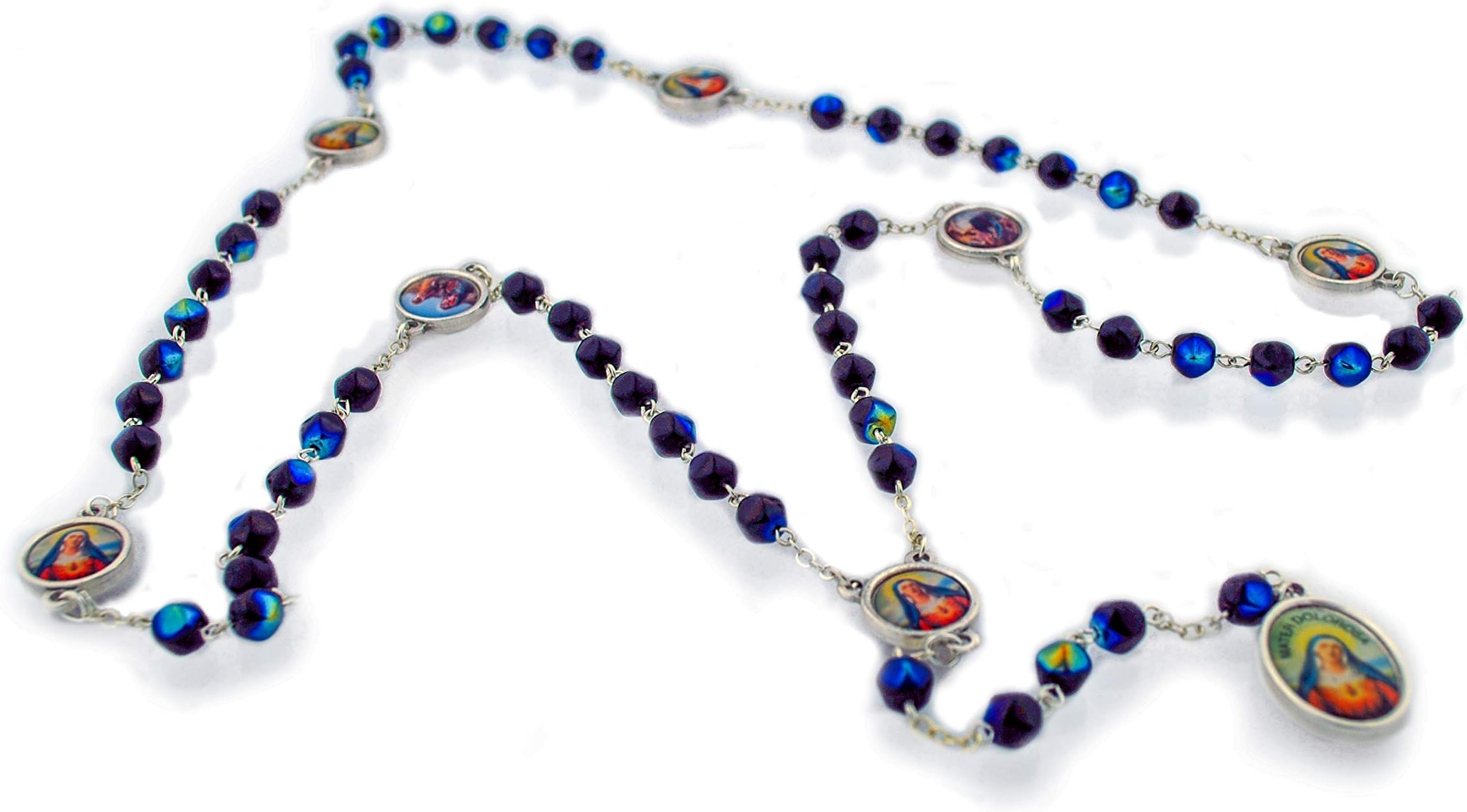 Vaticano Imports Catholic Sorrowful Mother Chaplet aka Rosary of The Seven Sorrows | Features Glass Beads with Aurora Borealis Finish | Makes a Great First Communion or Confirmation Gift!