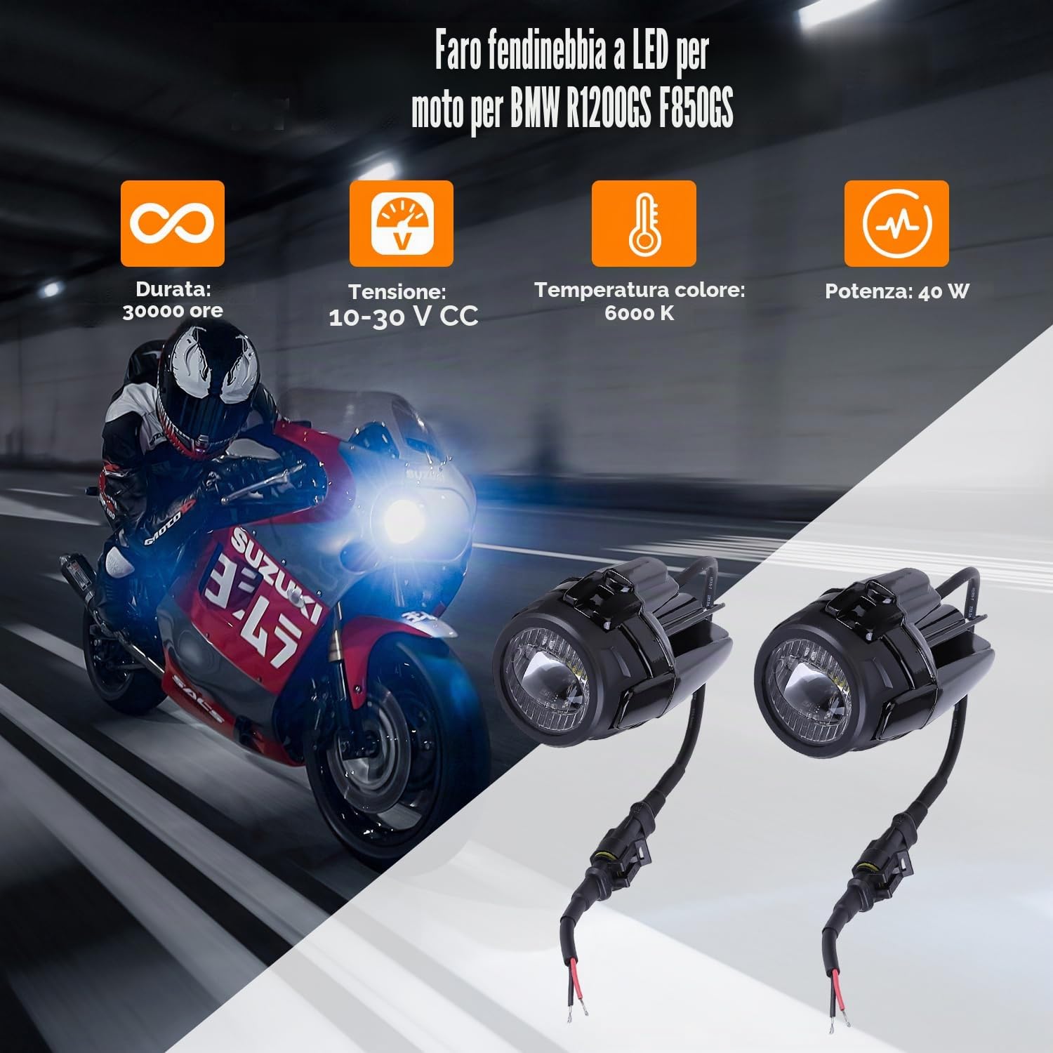 LICHENGTAI 2 fari fendinebbia LED moto per BMW R1200GS F850GS, 40 W 4000 LM aggiuntivi fari anteriori anti nebbia, faretto impermeabile