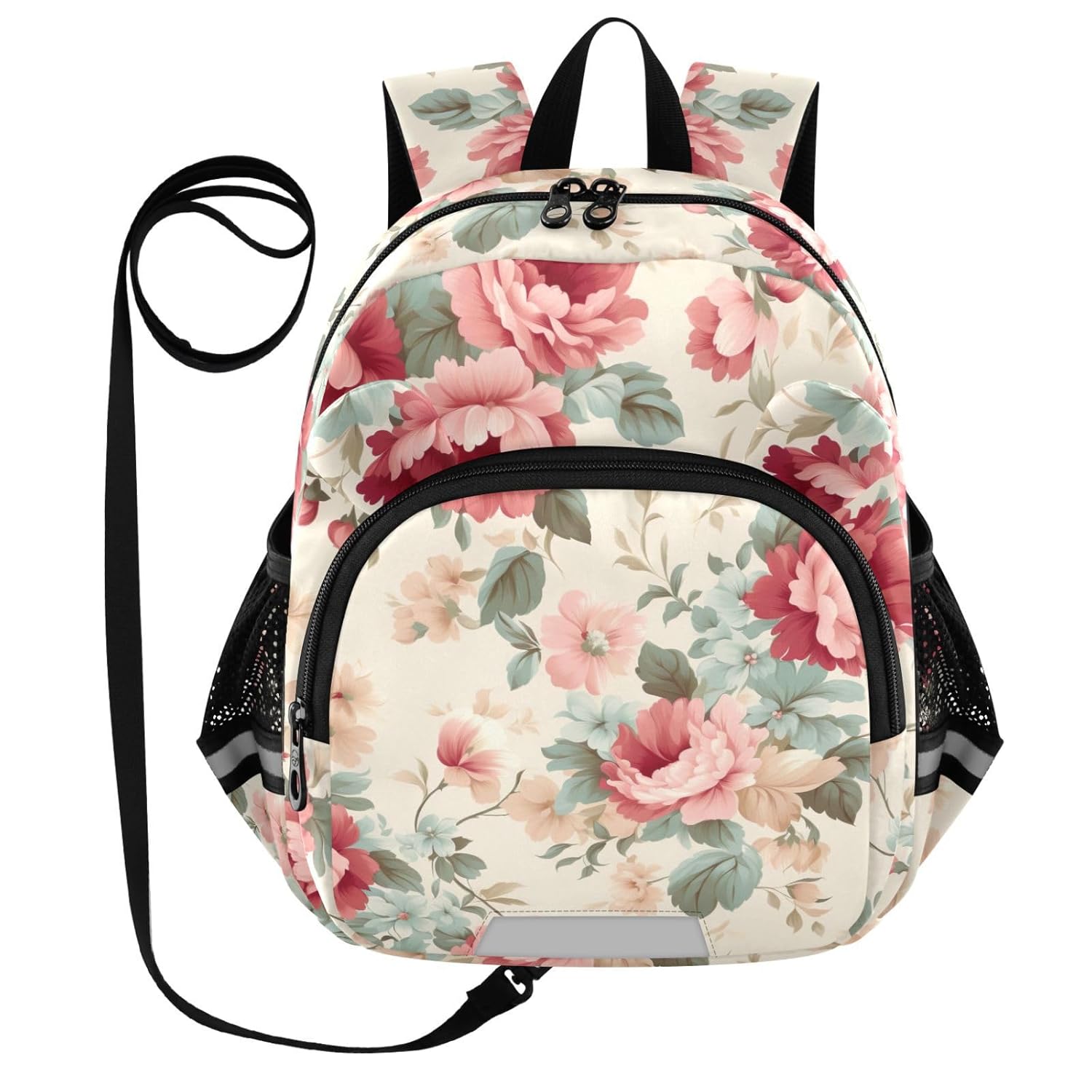 Vintage Red Peonies Toddler Harness Backpack for Boys Girls 3-6 Years Kids Backpack with Anti Lost Safety Leash Child Leash Backpack for Preschool Walking Travel