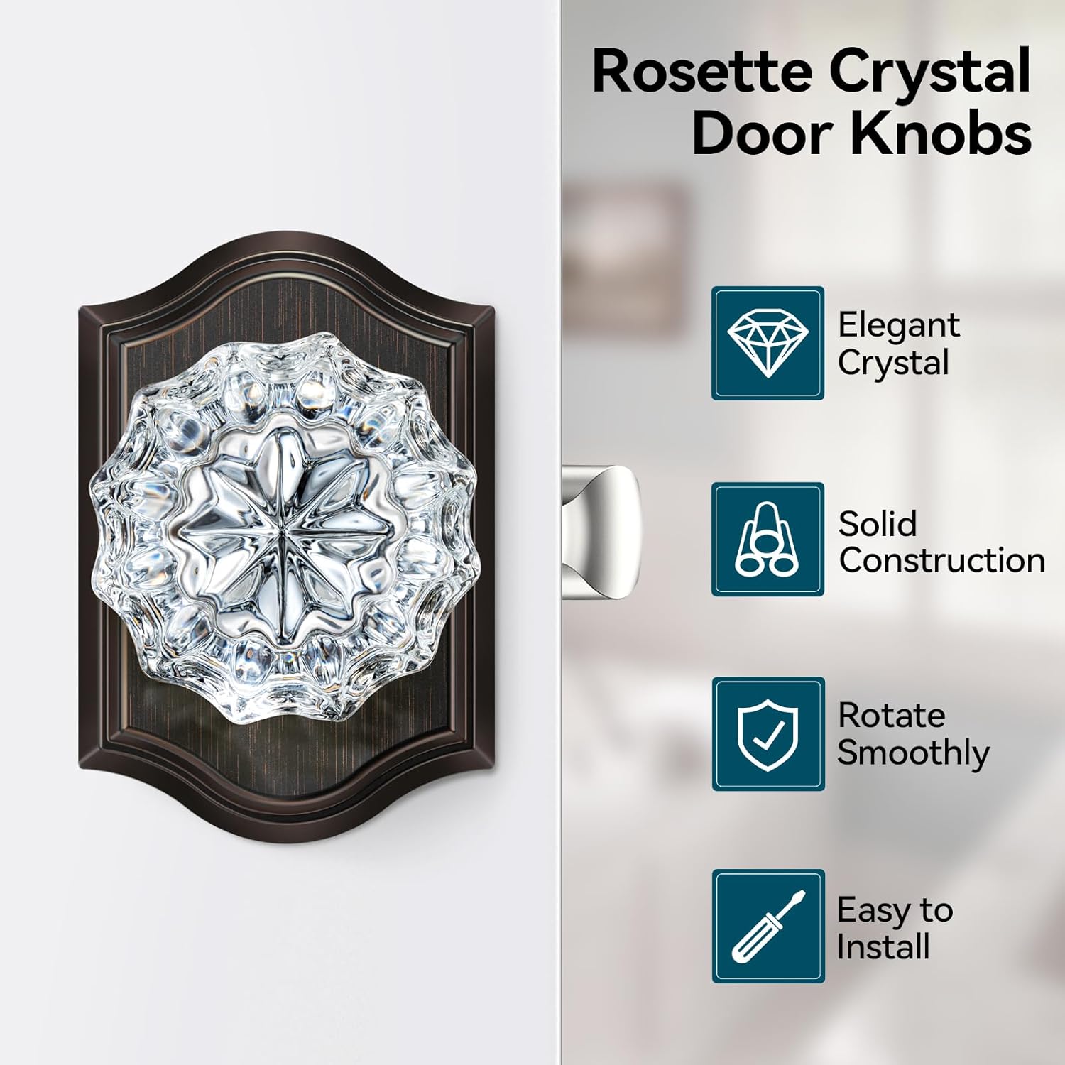 3 Pack Crystal Door Knobs - Vintage Glass Crystal Door Knob Set for Hall and Closet, Oil Rubbed Bronze Finish