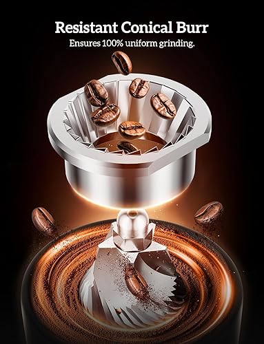 Miniatura 2 de Neretva Molinillo de café de rebabas, molinillo de café profesional 2 en 1, de acero inoxidable, 51 a 2.283 in, Portafilter, molinillo de granos de